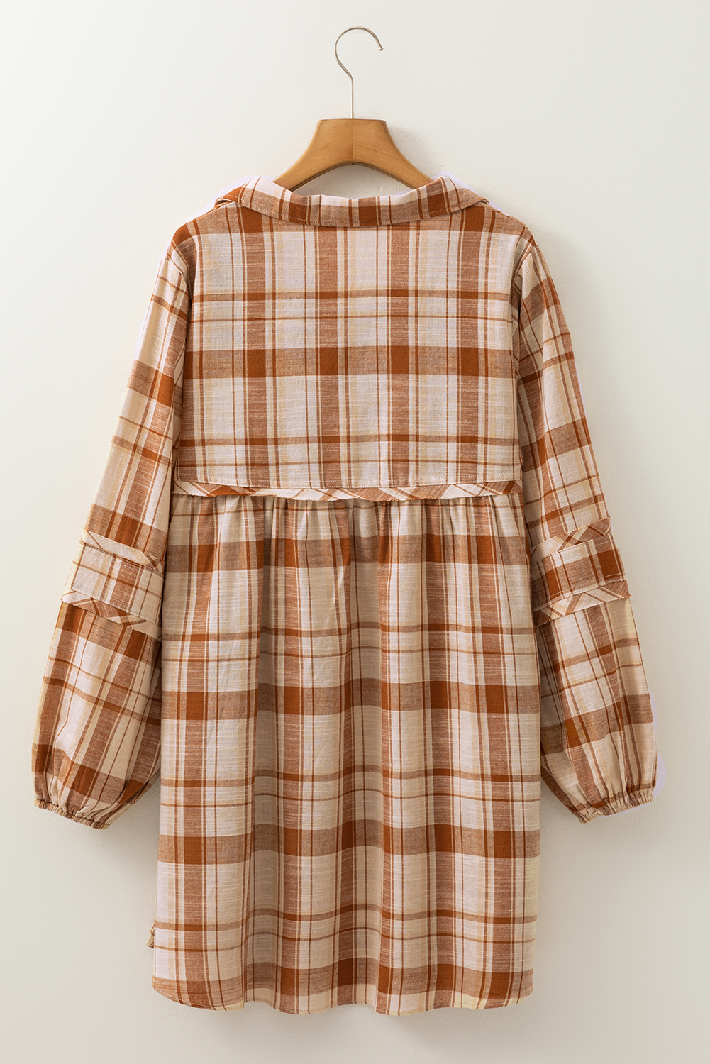 Brown Plaid Print Side Pockets Frilled Babydoll Mini Dress - loveforevers