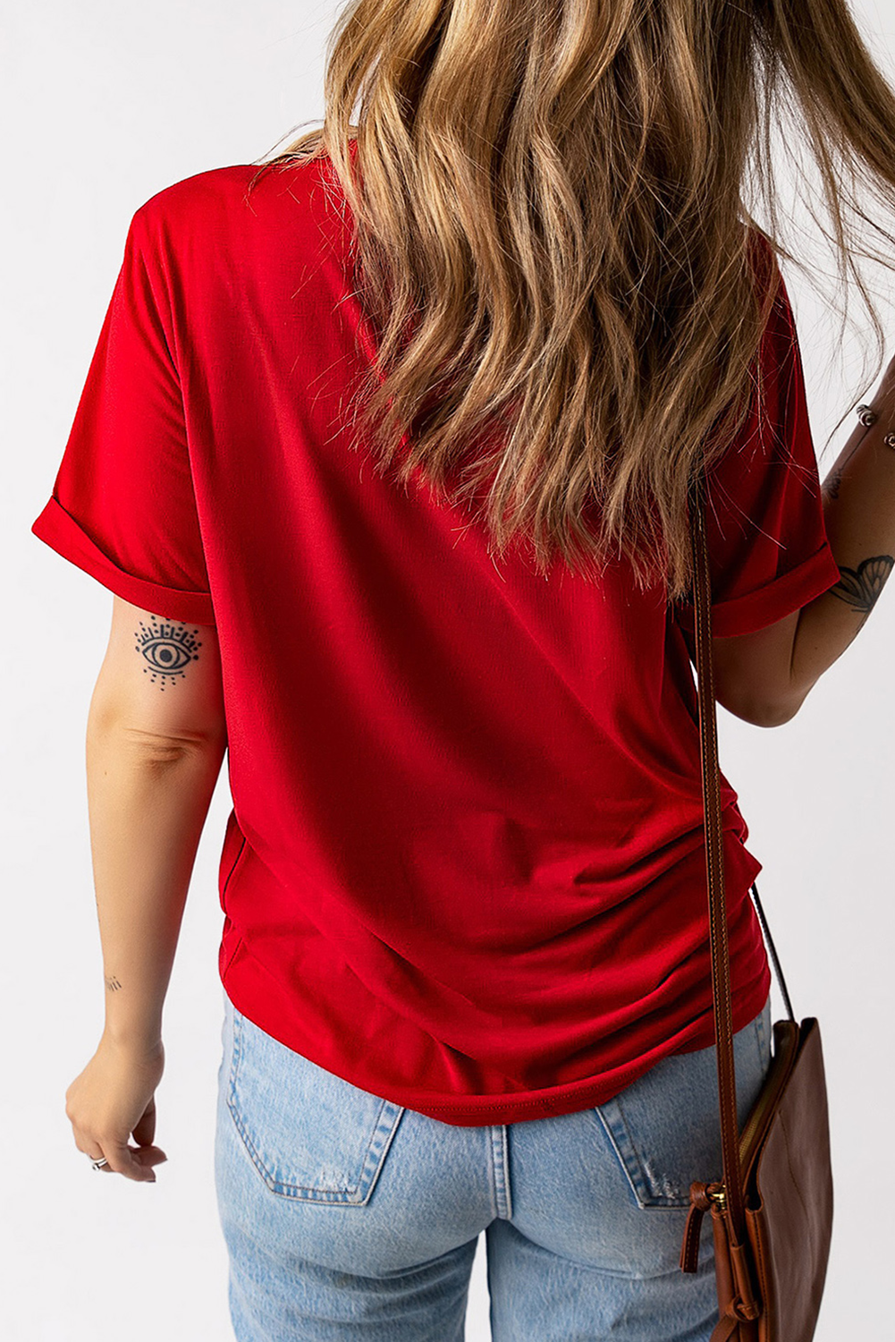Red USA American Flag Print Crewneck T Shirt - loveforevers