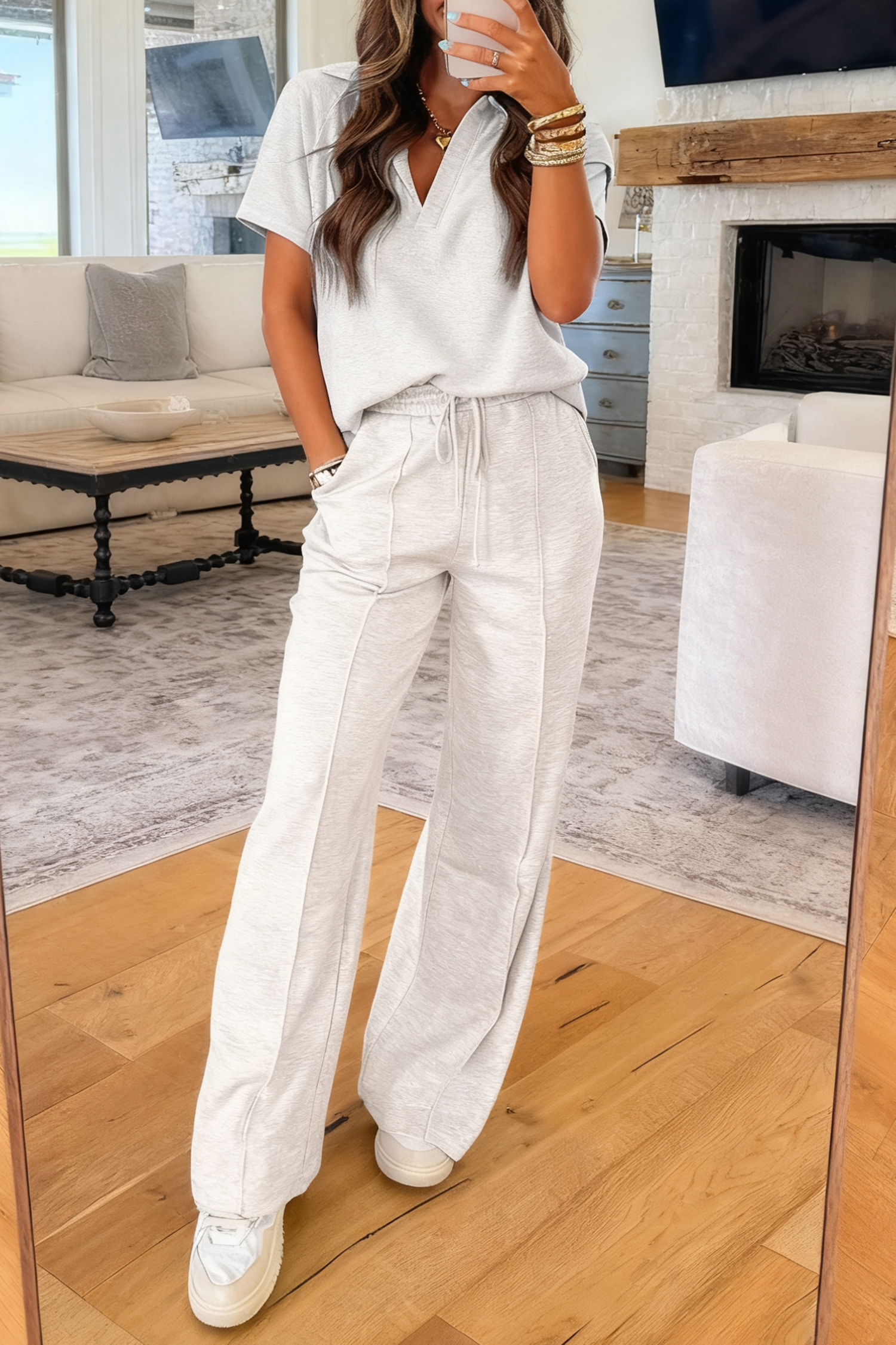 Light Grey Polo Tee Casual Pant Set - loveforevers