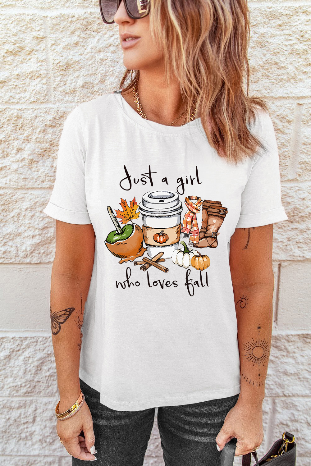 White Just A Girl Who Loves Fall Graphic T Shirt - loveforevers