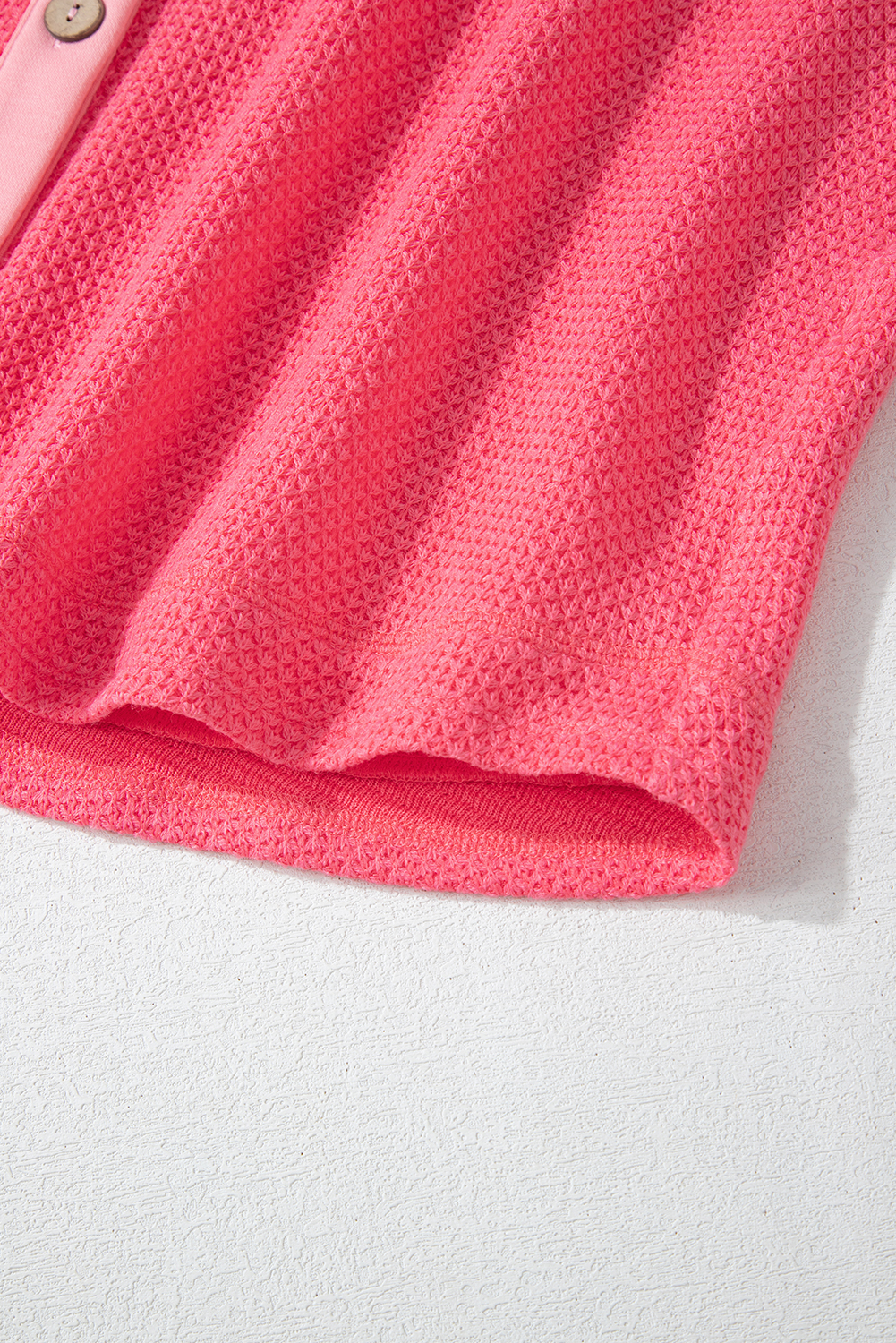 Peach Blossom Two Tone Contrast Waffle Knit Buttoned Loose Shacket - loveforevers