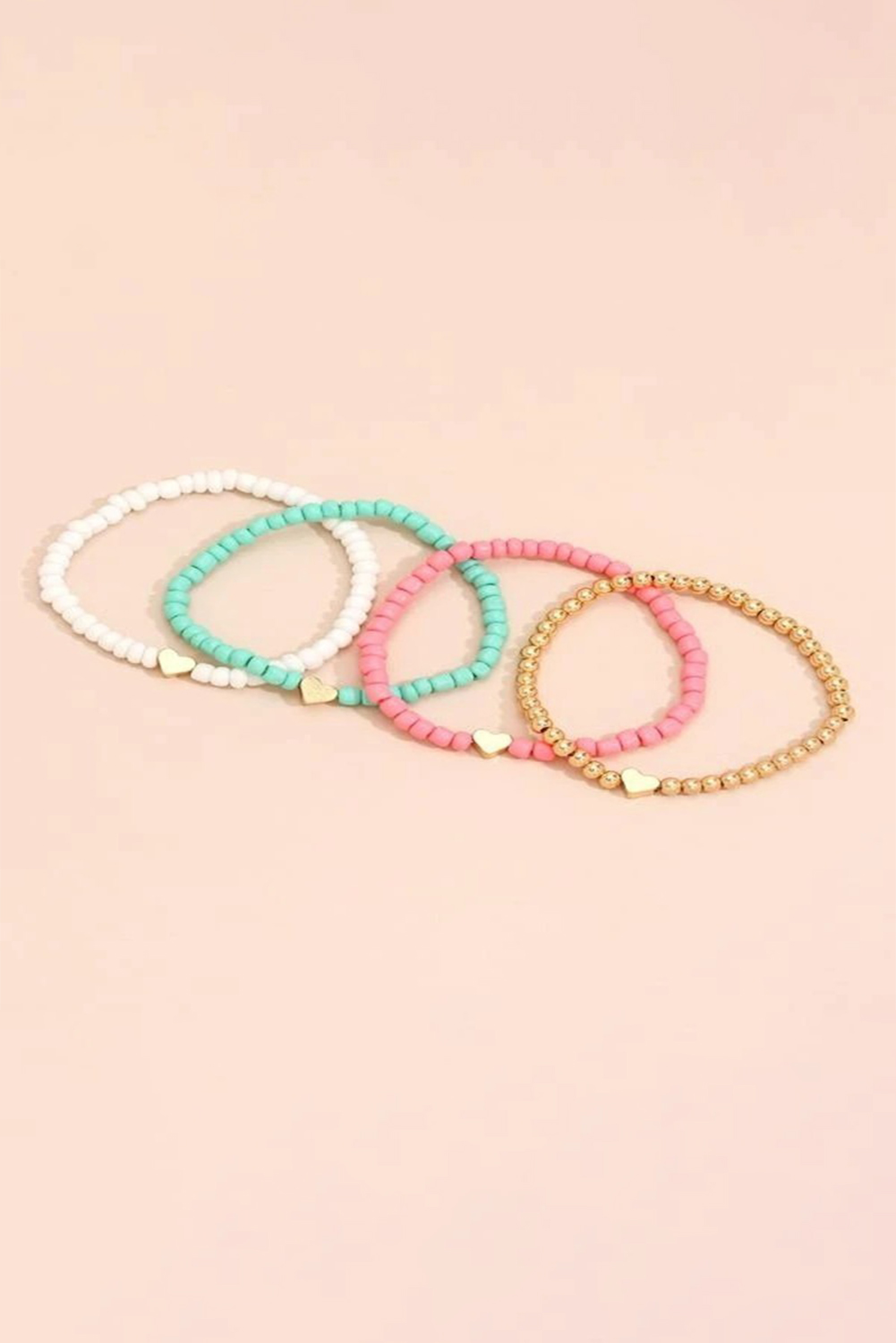 Pink Heart Beaded Multi Layered Bracelet Set - loveforevers