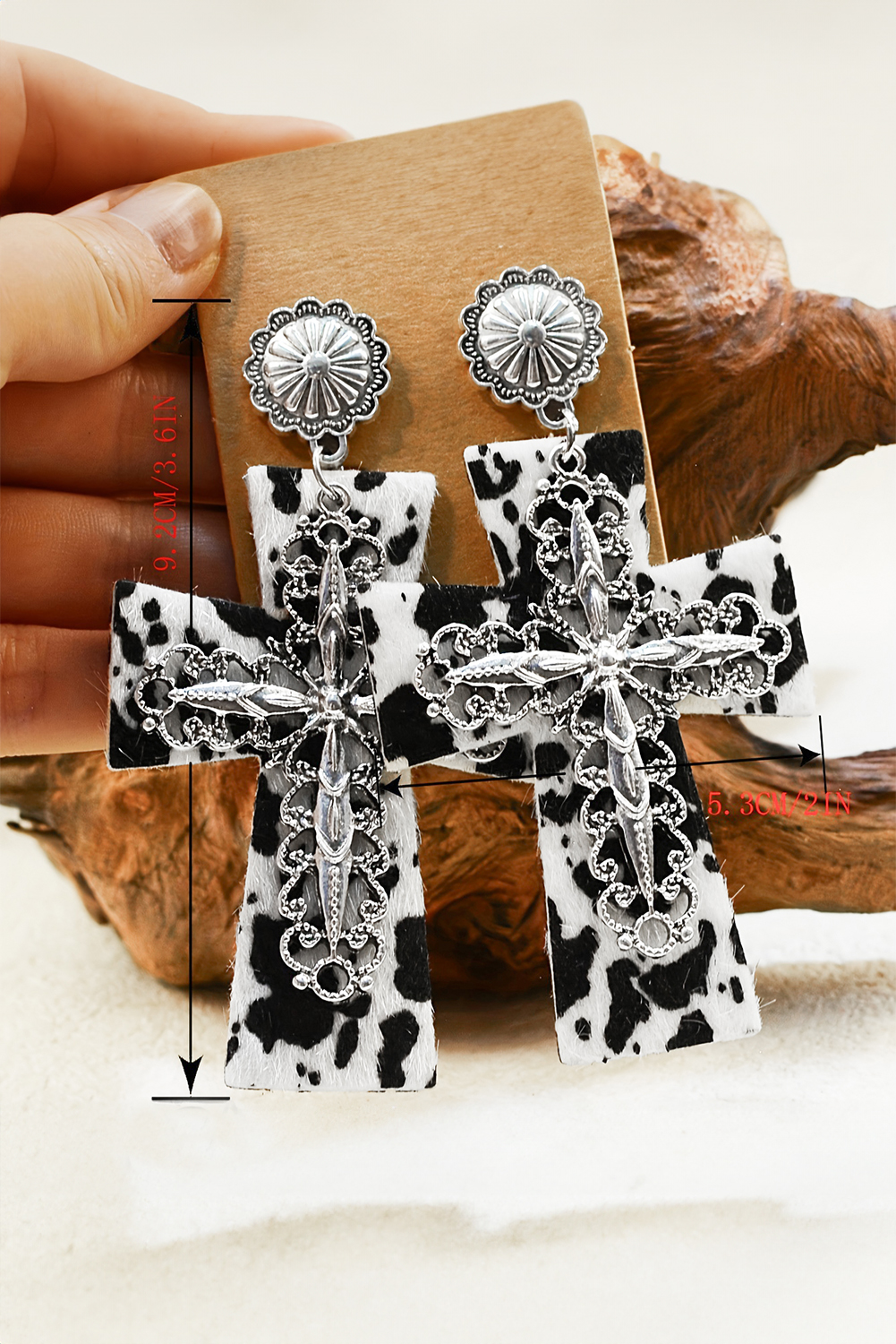 Silvery Cow Spots Faith Cross Western Fashion Dangle Earrings - loveforevers