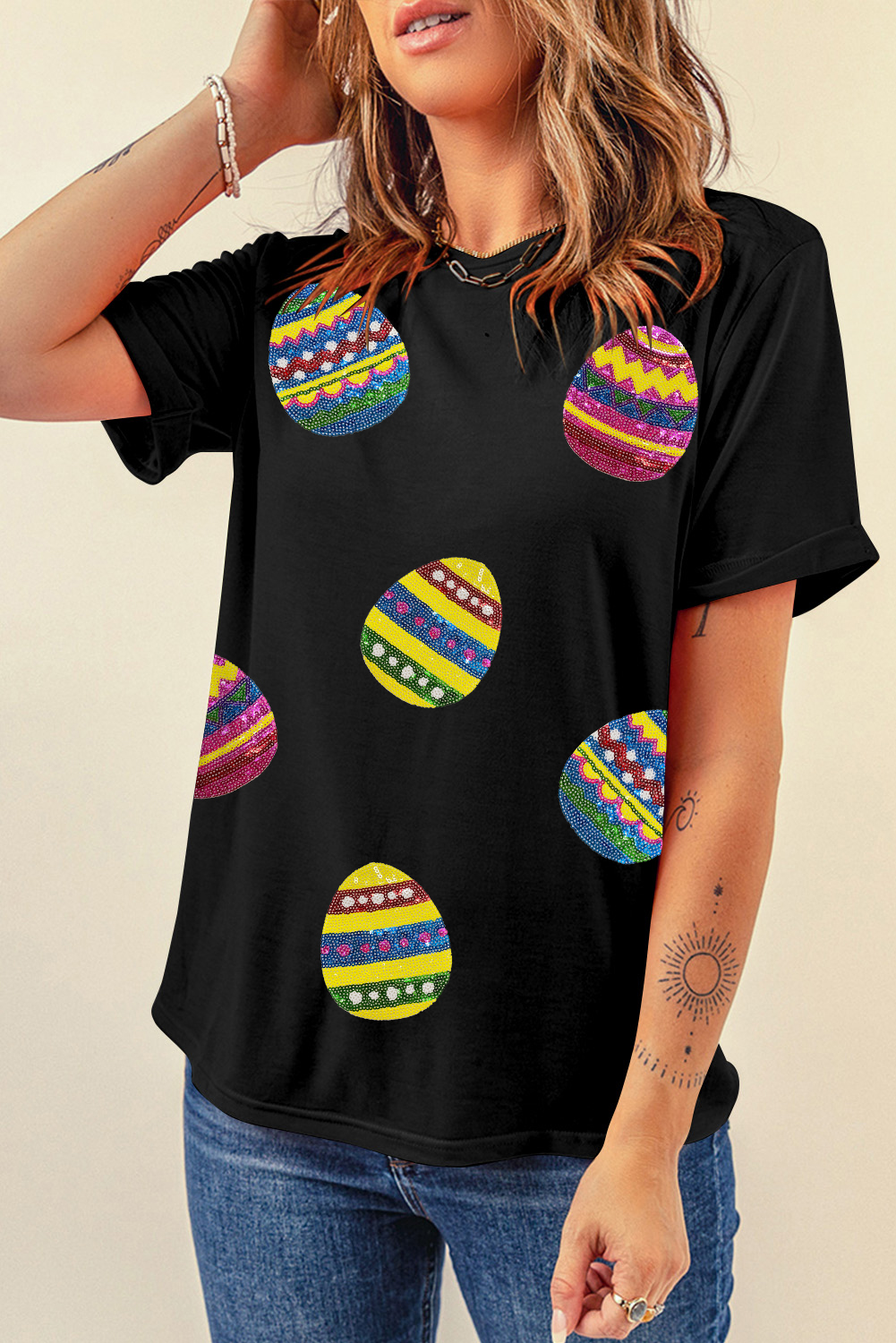 White Rabbit Bow Knot Print Crew Neck T Shirt - loveforevers