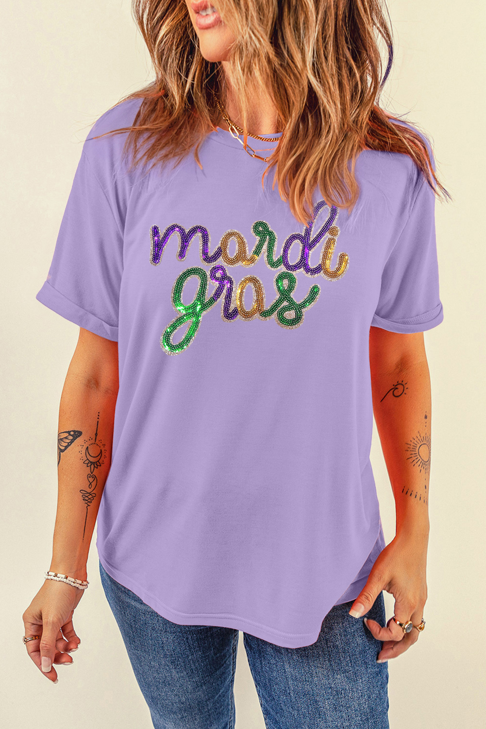 Wisteria Sequin mardi gras Graphic T Shirt - loveforevers