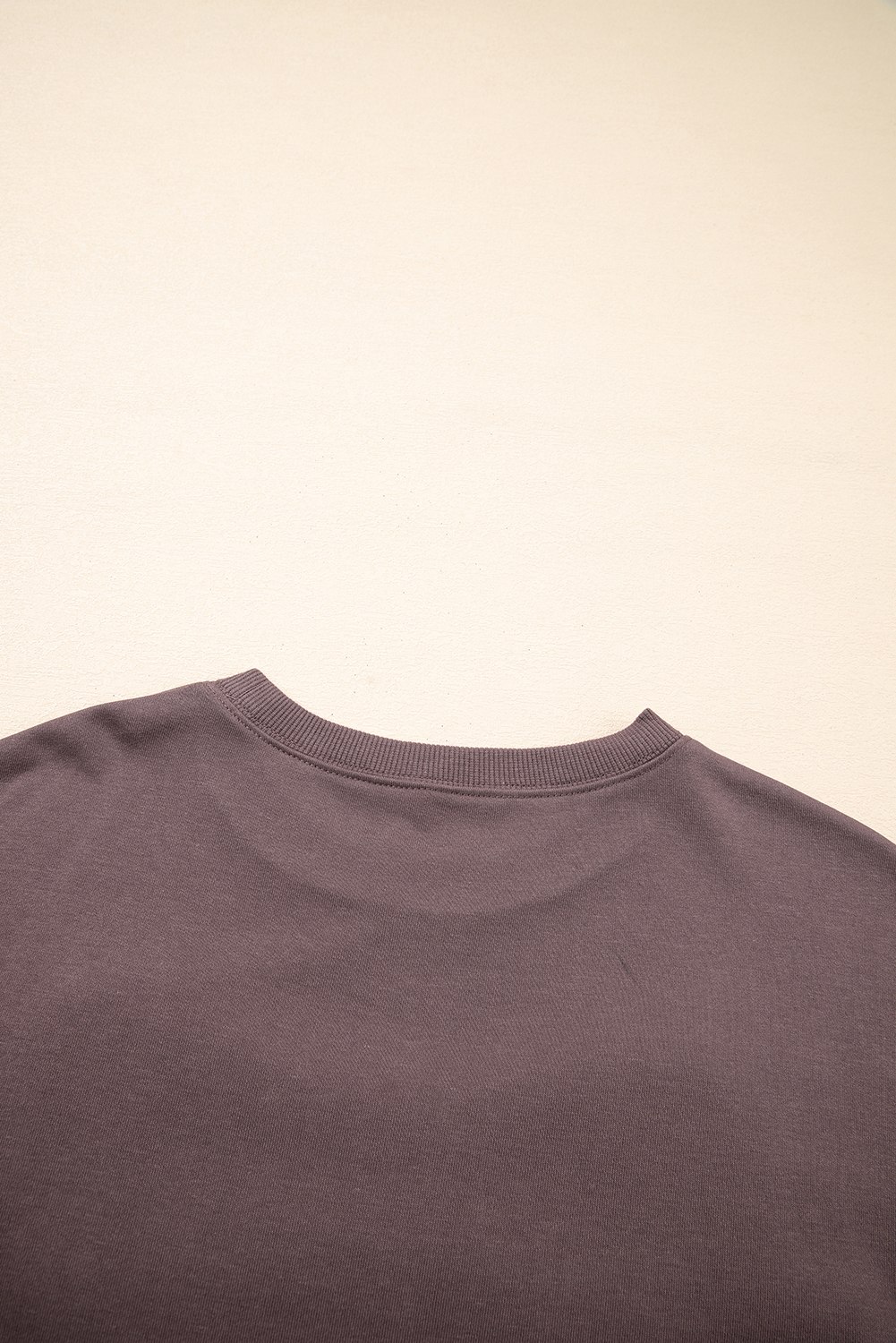 Dark Khaki Contrast Terry Bow Pattern Drop Shoulder Sweatshirt - loveforevers