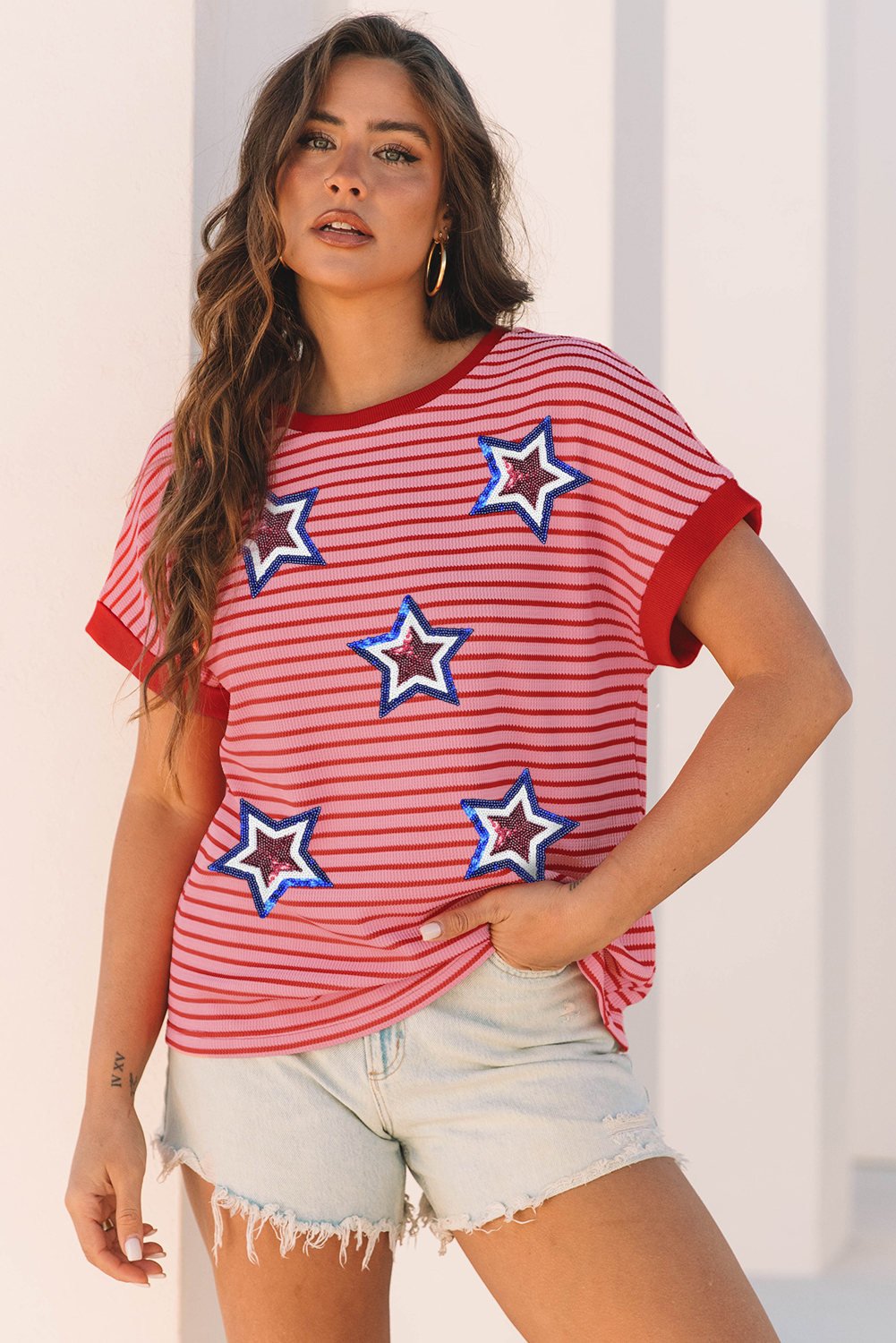 Pink Stripe Knitted Round Neck T Shirt - loveforevers
