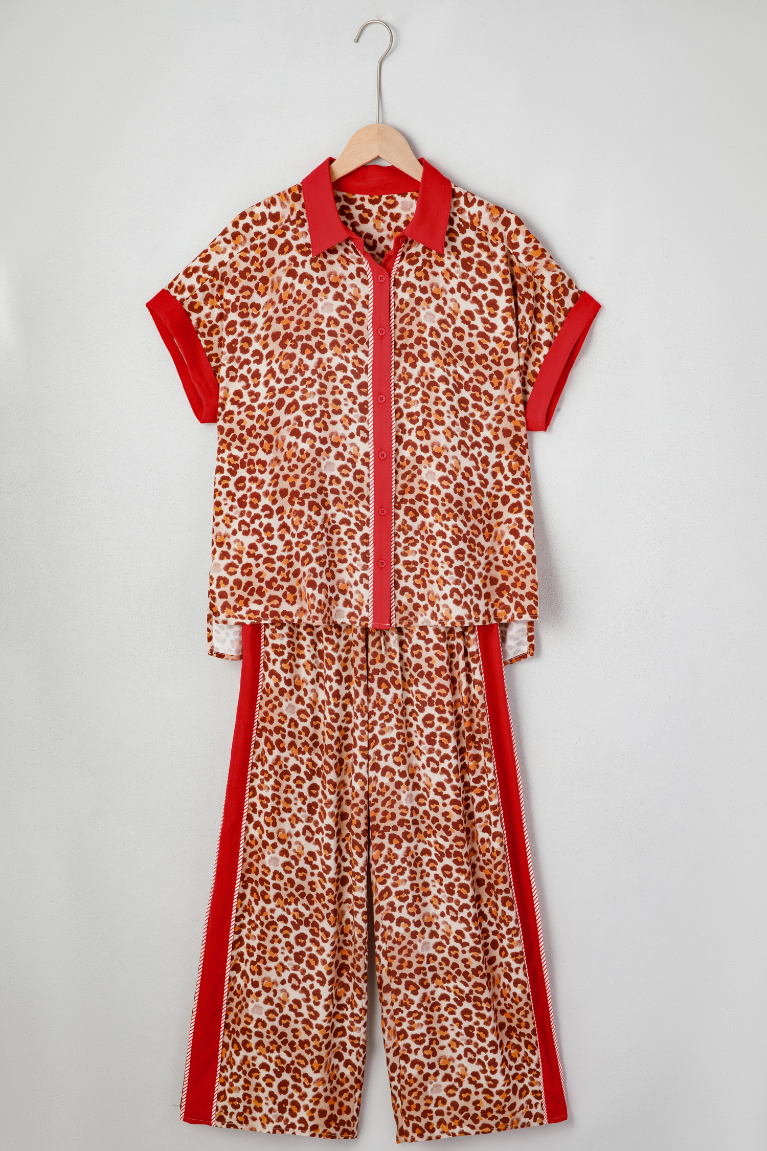 Brown Contrast Trim Leopard Top and Pant Set - loveforevers