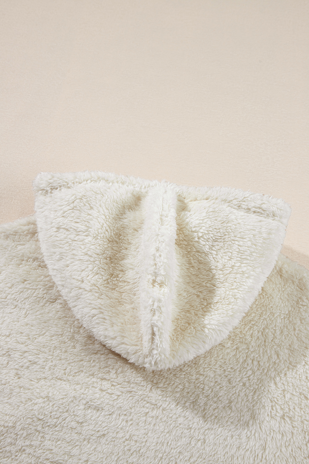 White Contrast Ribbed Edge Plush Hoodie - loveforevers