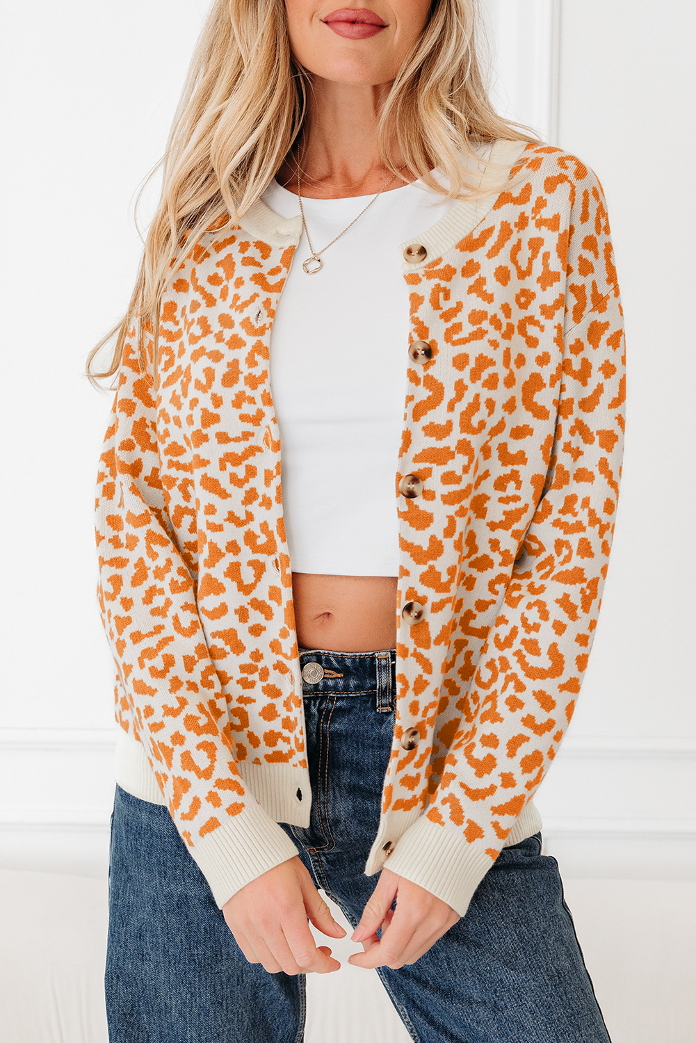 Black Leopard Drop Shoulder Chunky Knitted Cardigan Sweater - loveforevers