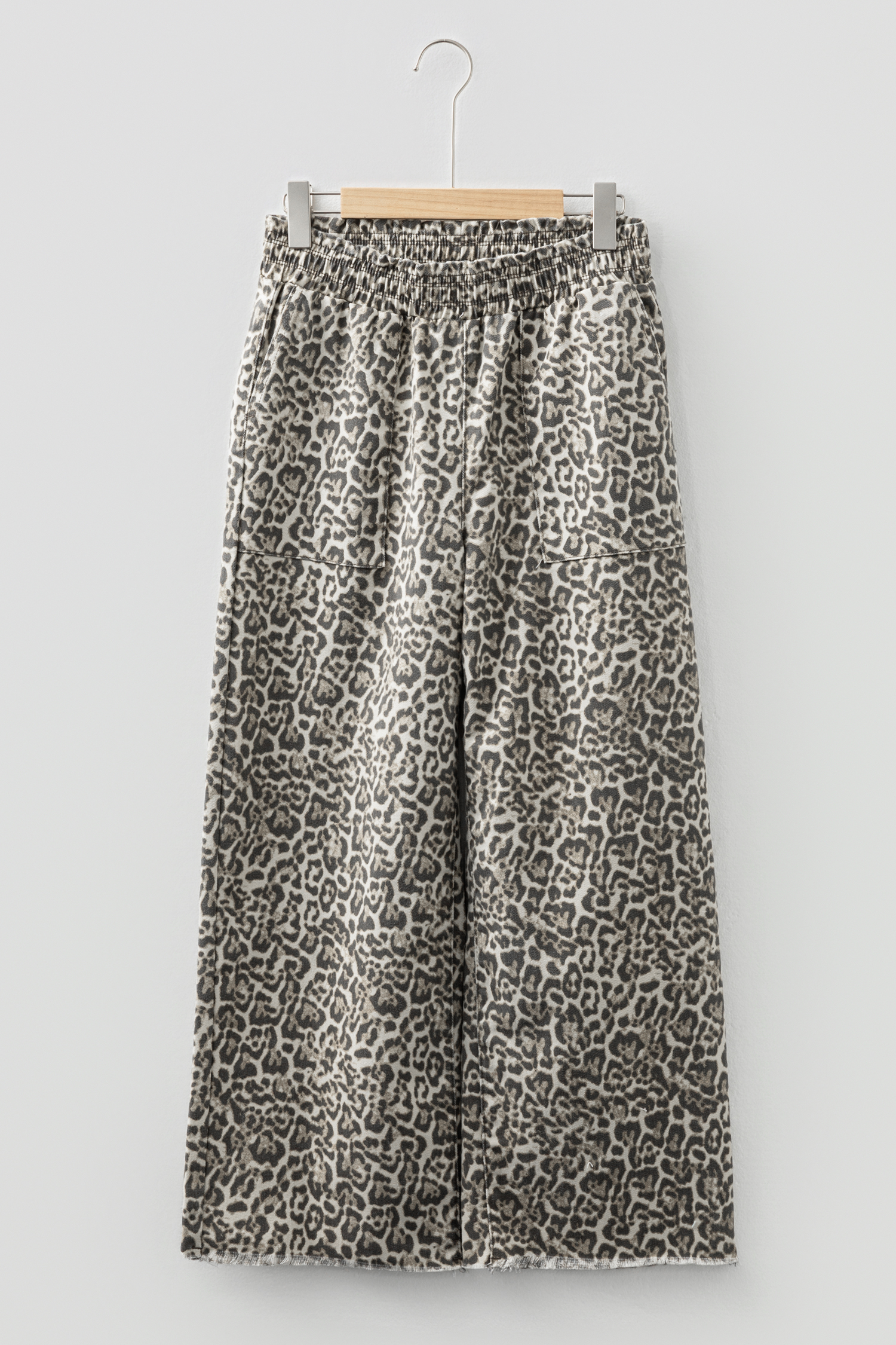 Brown Leopard Print Raw Hem Elastic Waist Loose Pull On Jeans - loveforevers