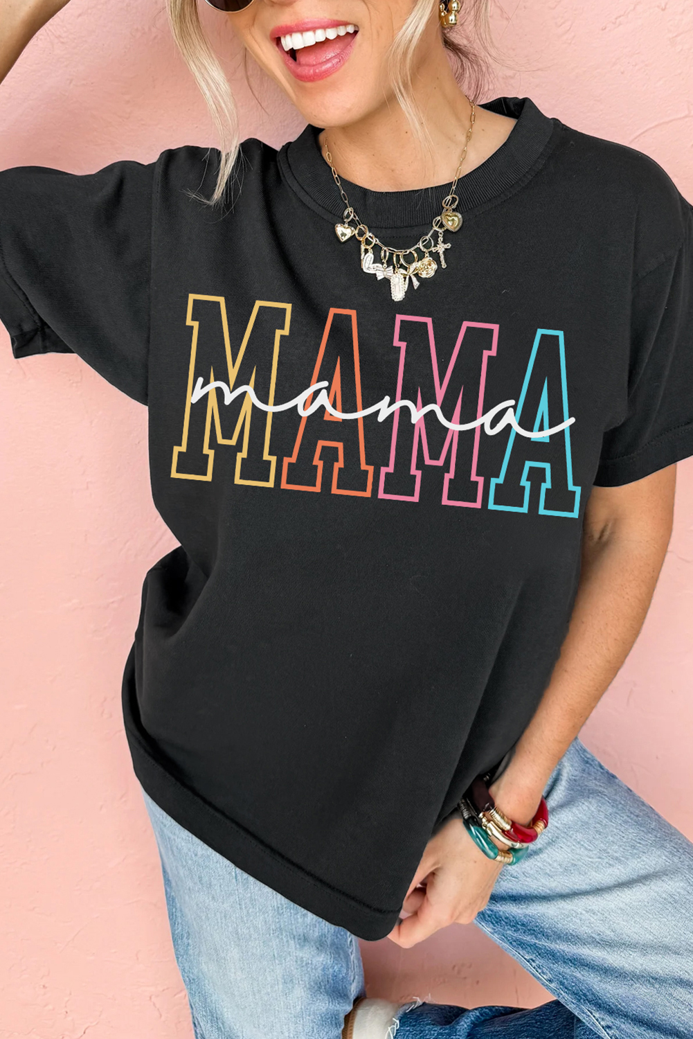 Black MAMA Crew Neck Graphic Tee - loveforevers