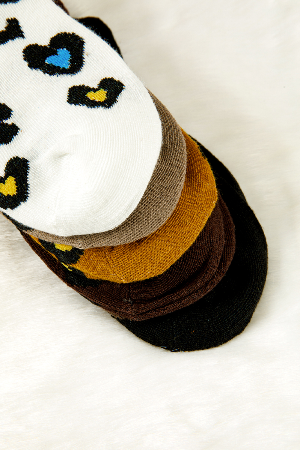 Bristol Black 5 Pairs Ribbed Trim Leopard Print Socks - loveforevers