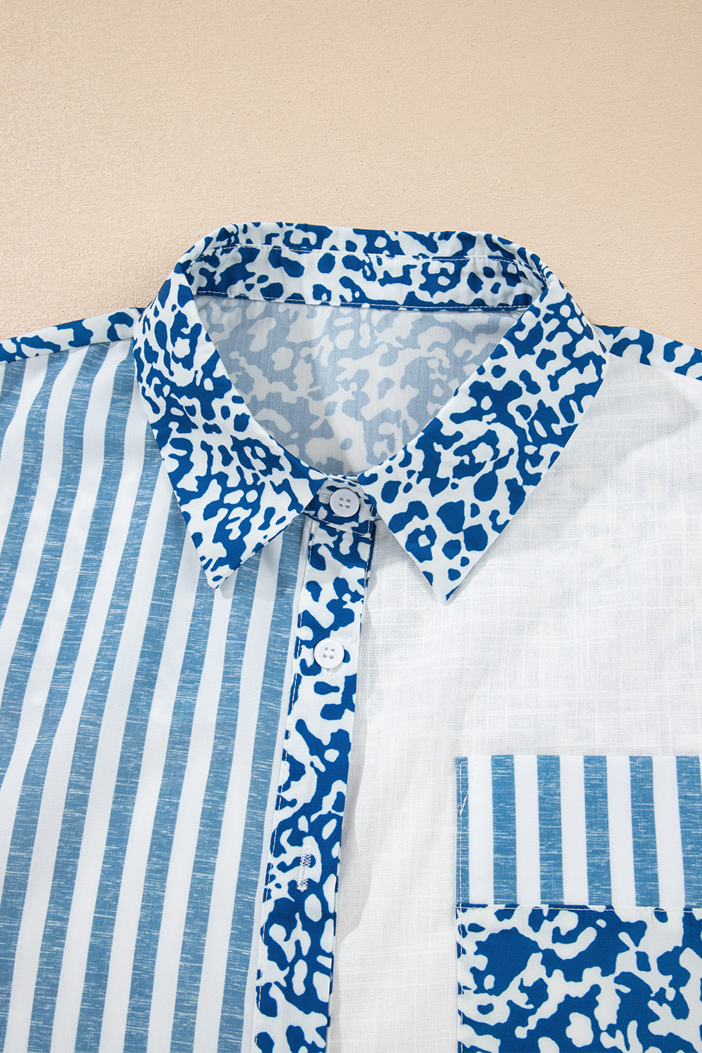 Sky Blue Leopard Striped Western Casual Shirt - loveforevers