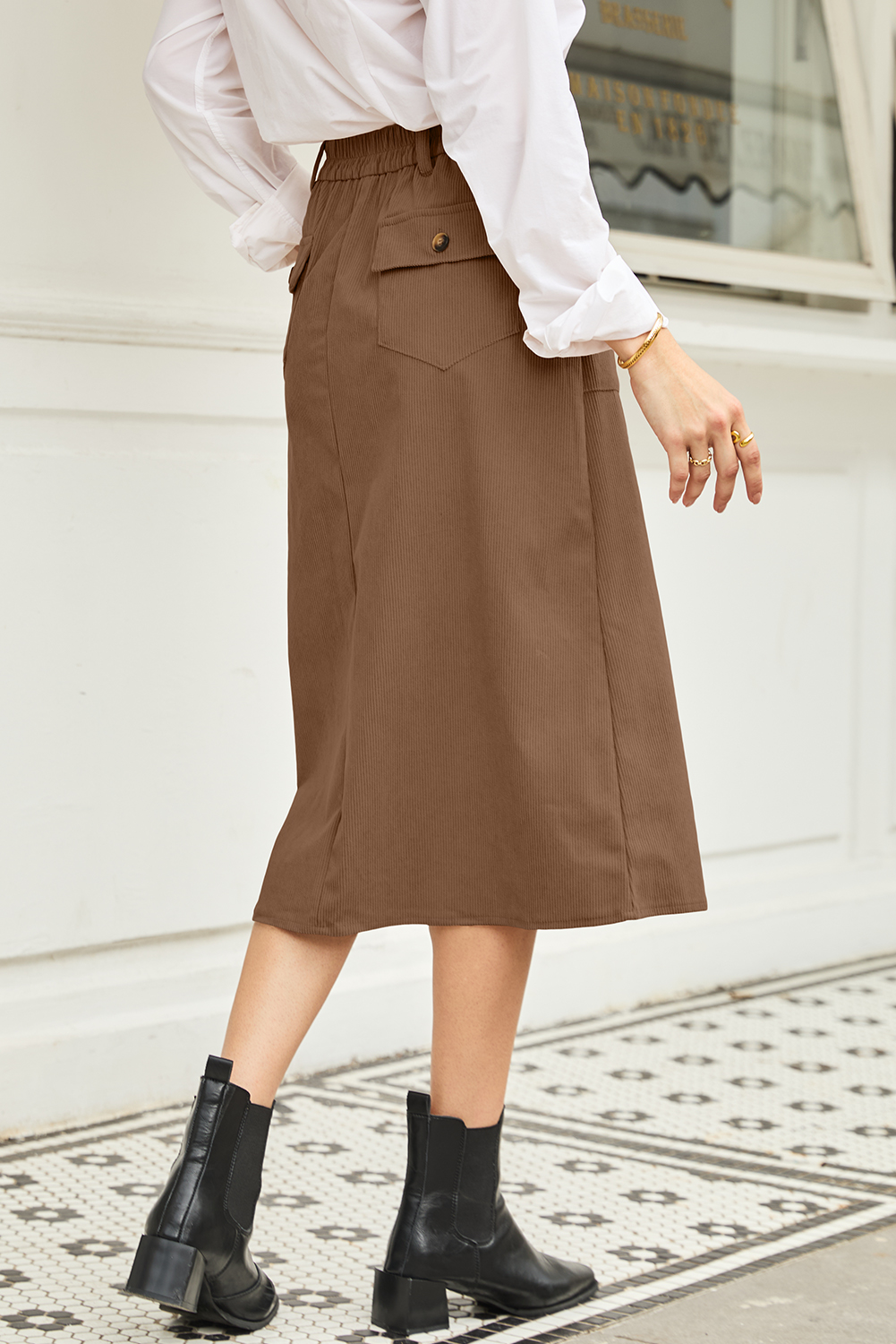 Coffee Front Slit Shift High Waist Midi Skirt - loveforevers