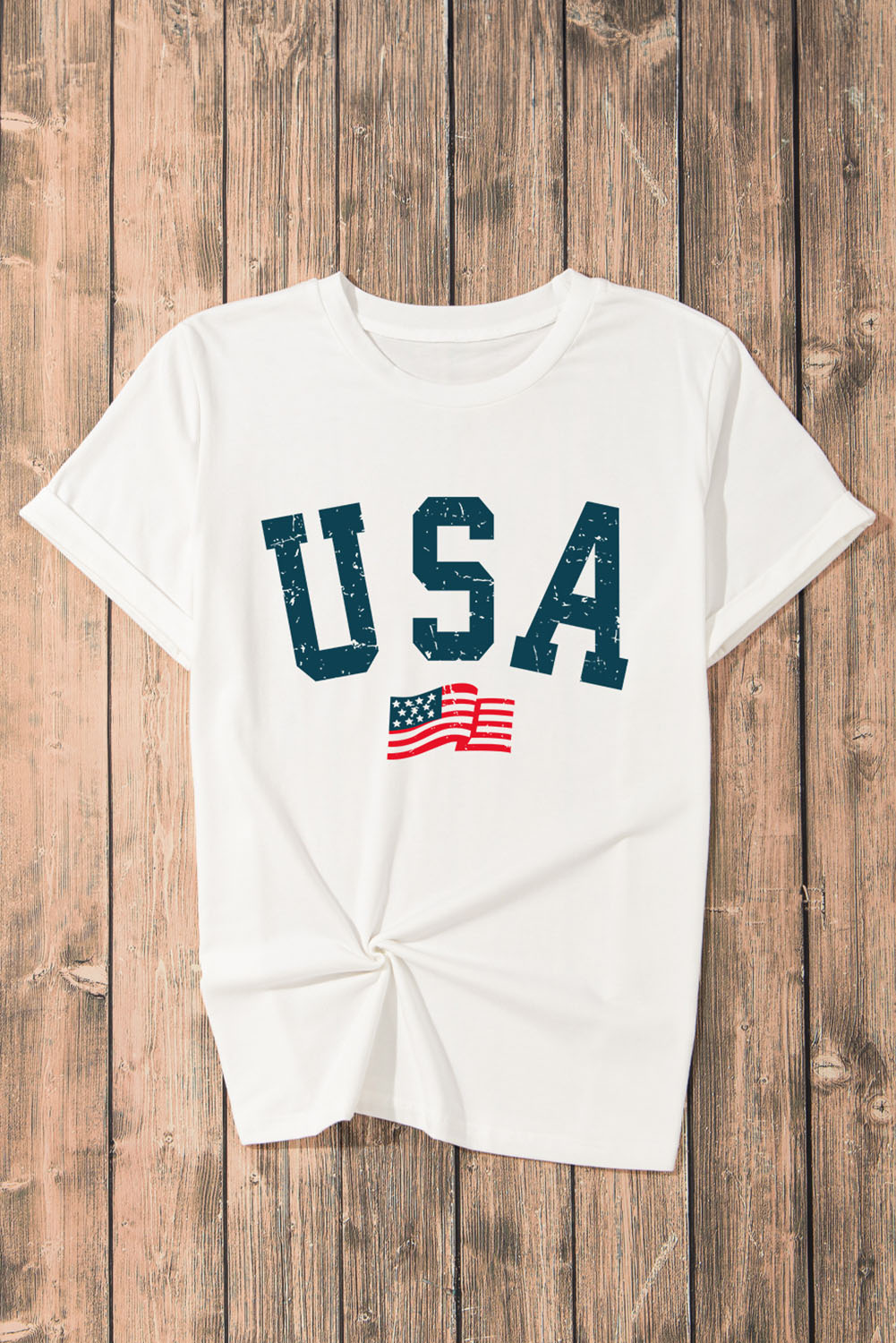 Gray Blooming USA Flag Print Casual T Shirt - loveforevers