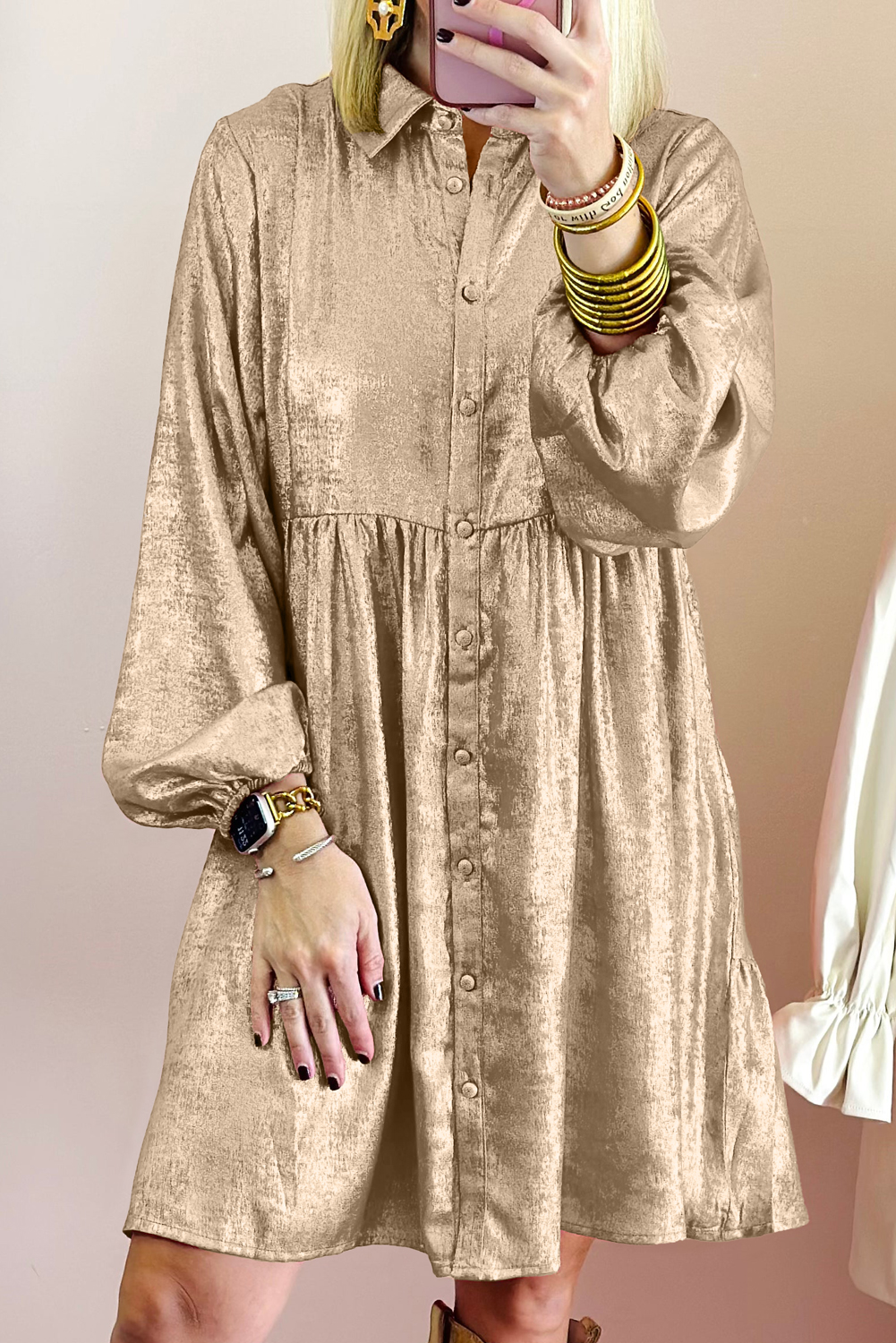Dearlovers Gold Metallic Frilled V Neck Puff Sleeve Babydoll Blouse - loveforevers