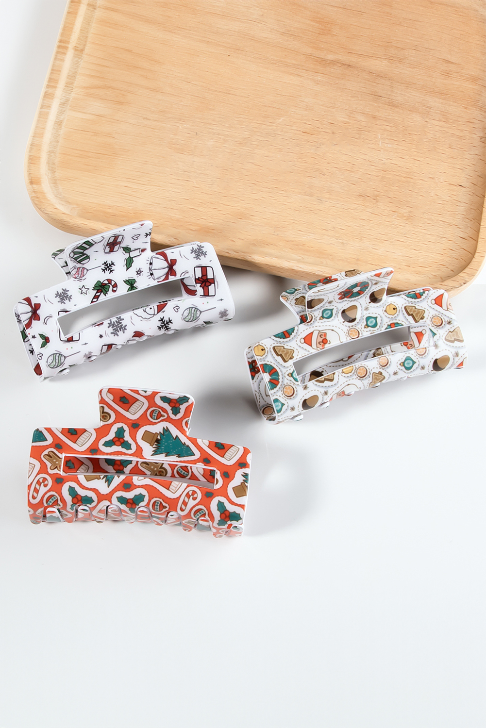 White Christmas Pattern Print Cut Out Hair Claw Clip - loveforevers