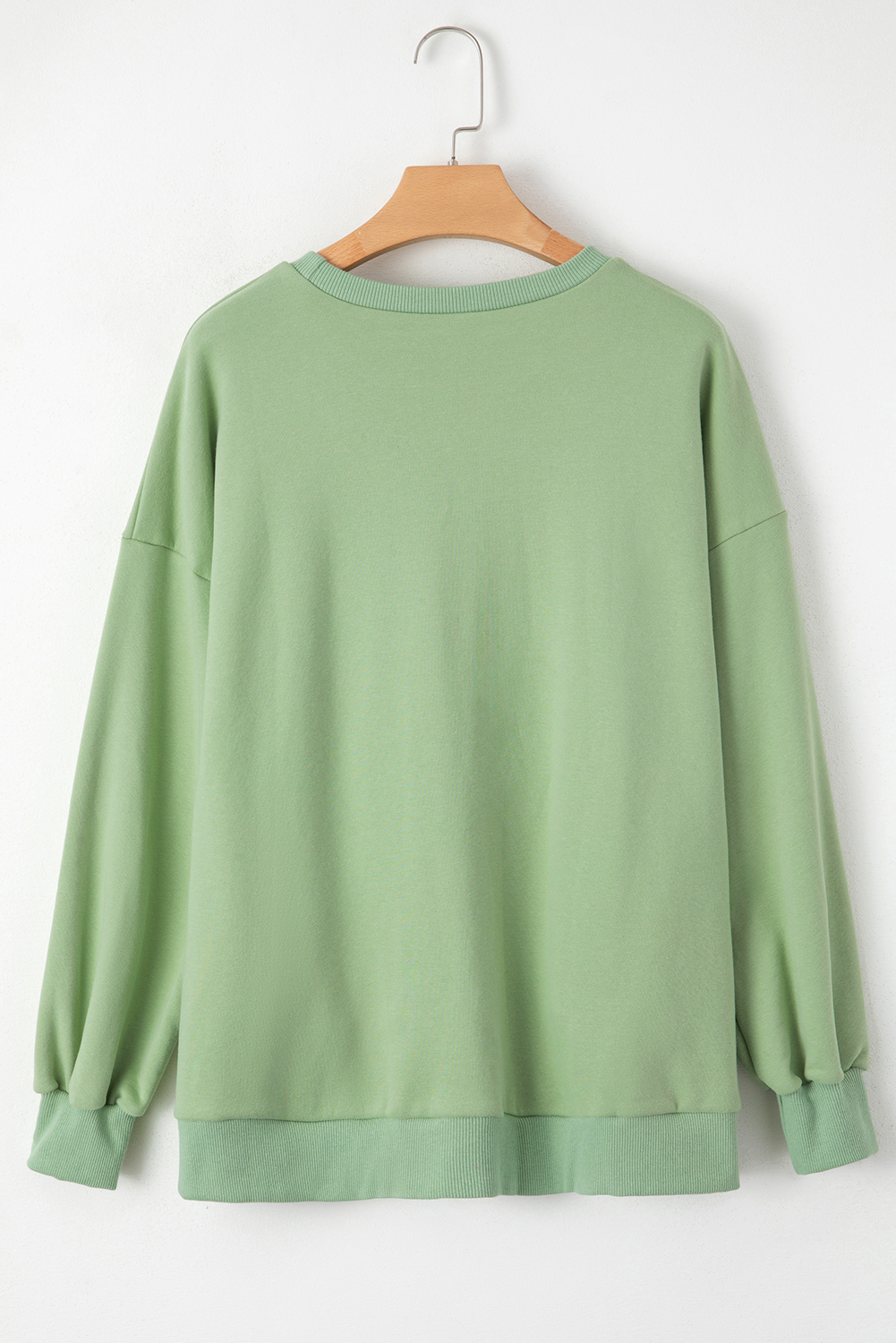 Grass Green Solid Fleece Lined Drop Shoulder High Low Sweatshirt - loveforevers