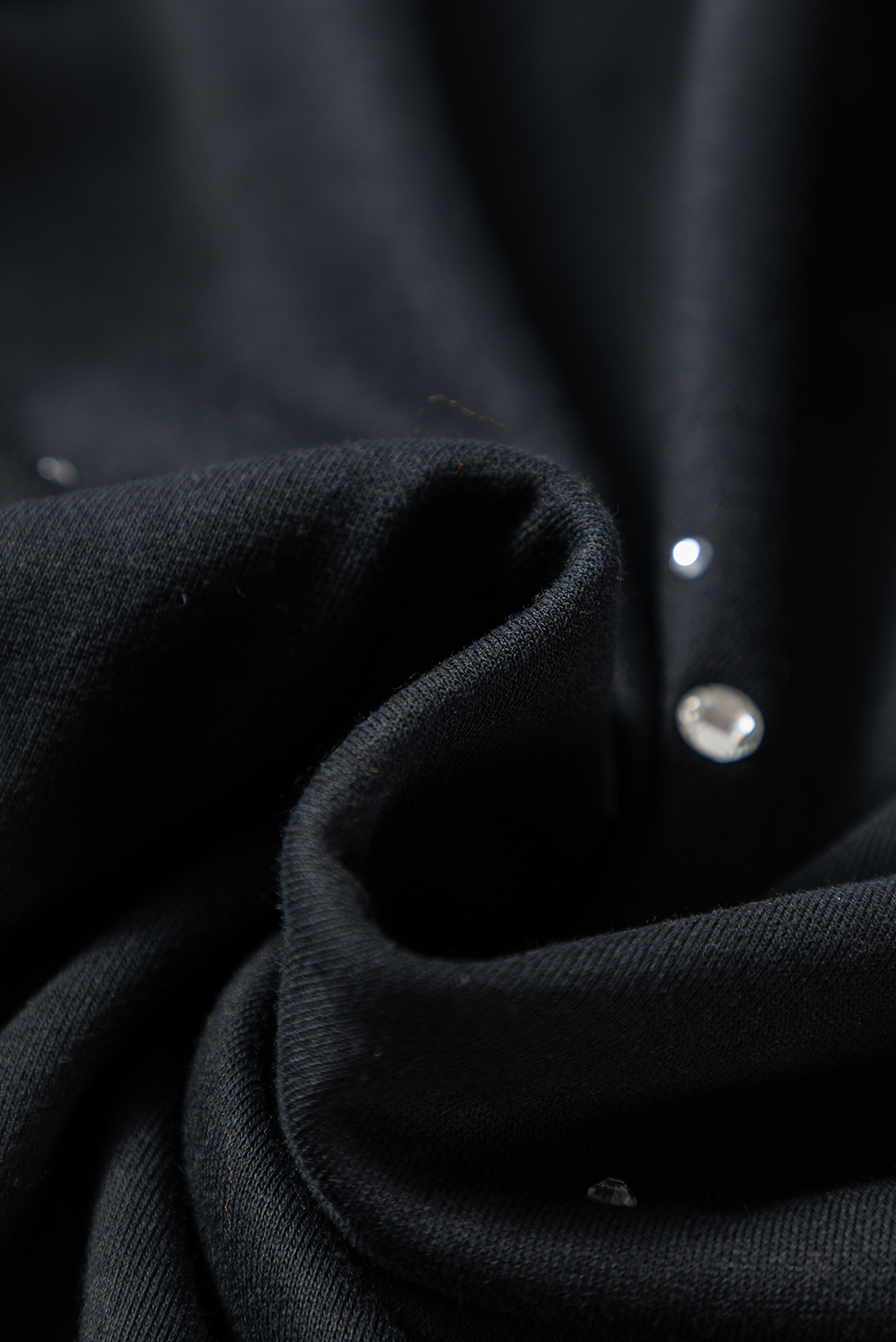 Black Rhinestone Embellished Drop Shoulder Ribbed Cuffs Wholesale Sweatshirt - loveforevers