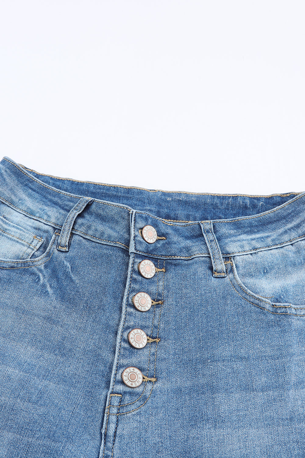 Sky Blue High Waist Buttoned Distressed Flared Jeans - loveforevers