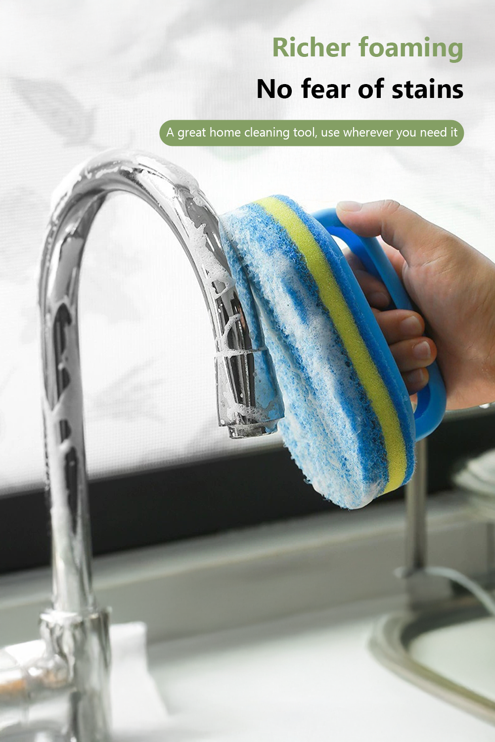 Sky Blue Multifunctional Sponge Clean Brush with Handle - loveforevers