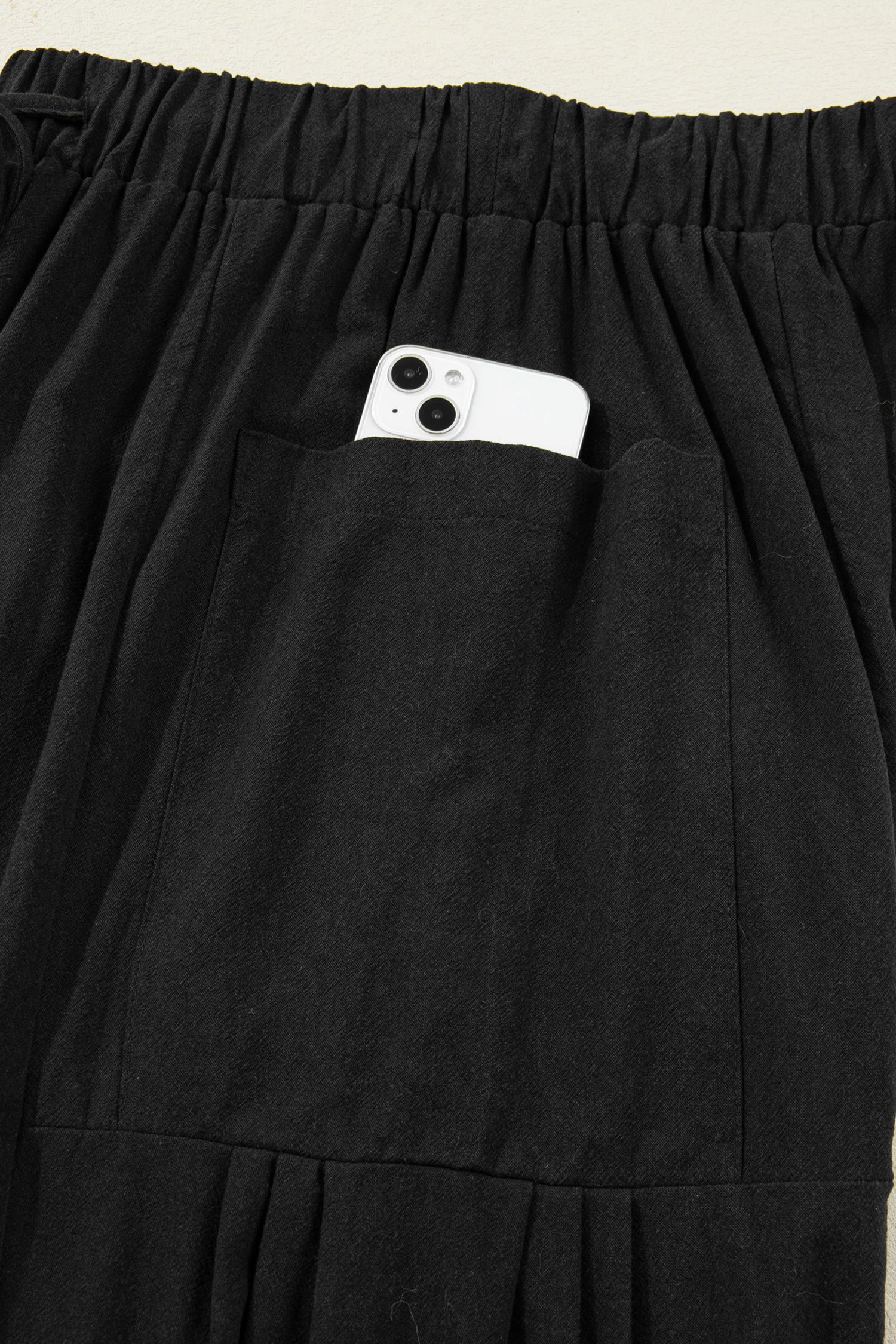 Black Drawstring Elastic Waist Patch Pocket Barrel Leg Casual Pants - loveforevers