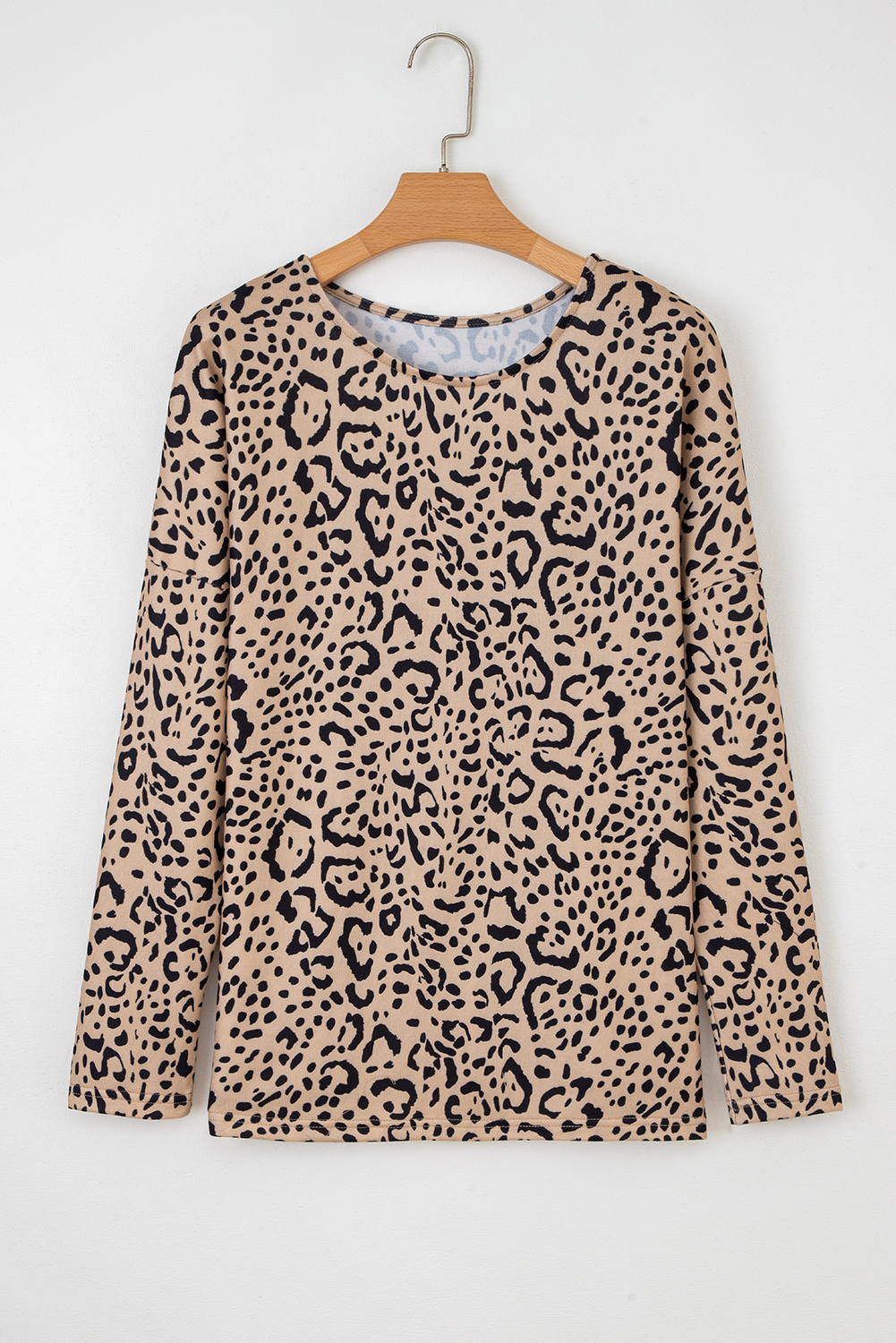 Khaki Leopard Print Long Batwing Sleeve Loose Top - loveforevers