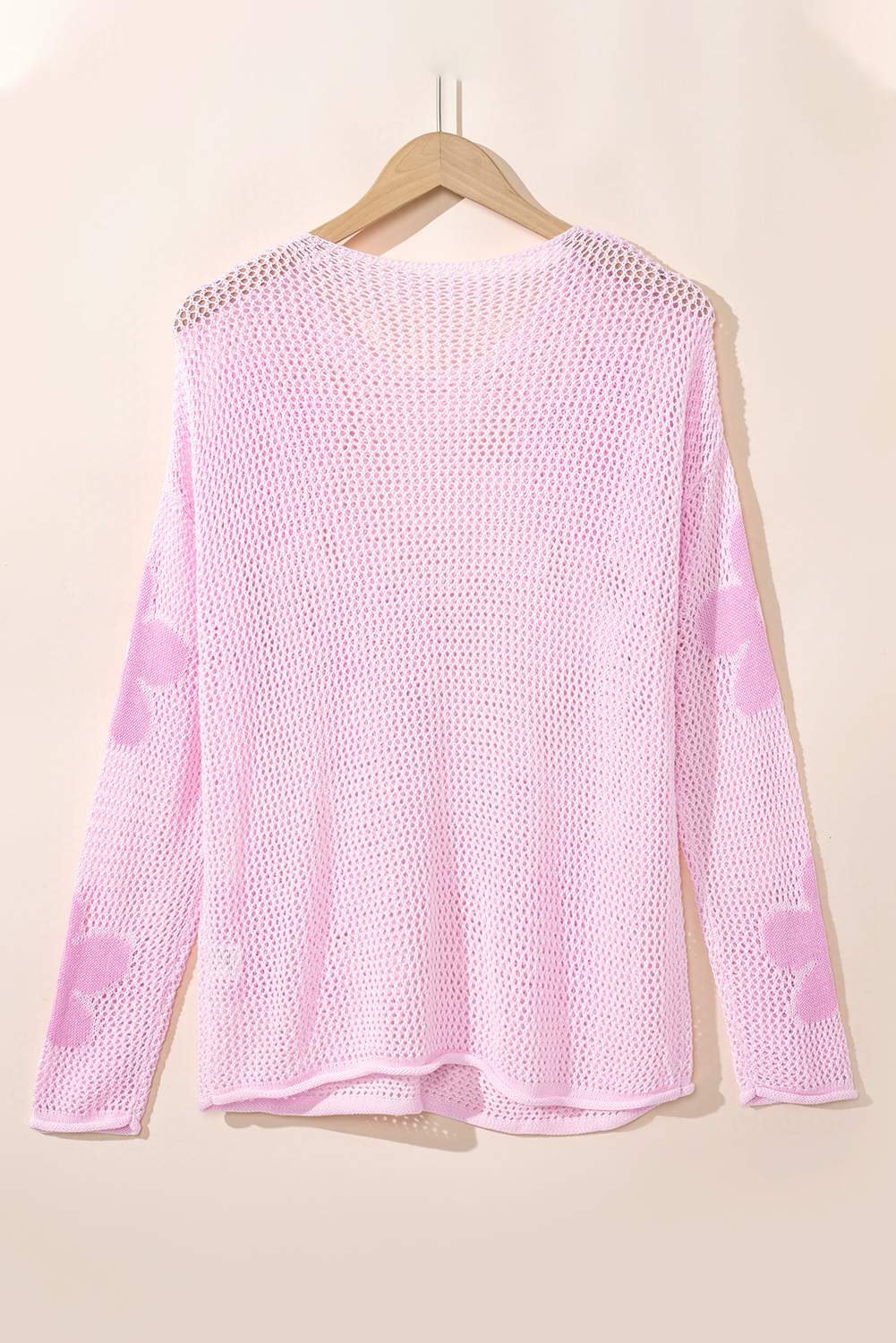 Light Pink Big Flower Hollowed Knit Drop Shoulder Sweater - loveforevers