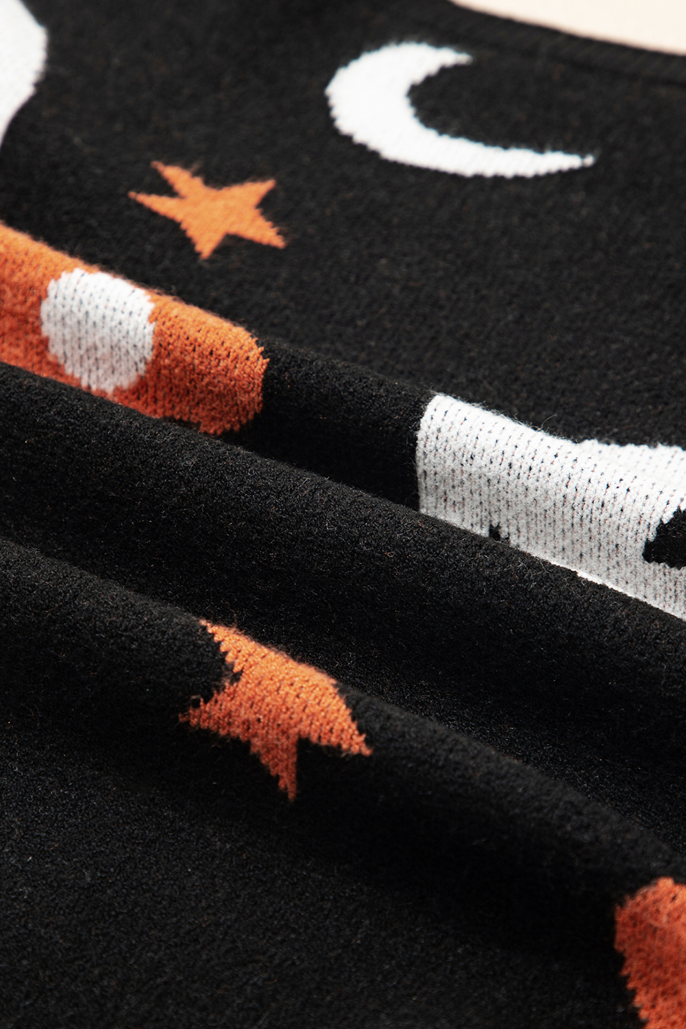 Black Halloween Mythical Night Pattern Drop Shoulder Sweater - loveforevers
