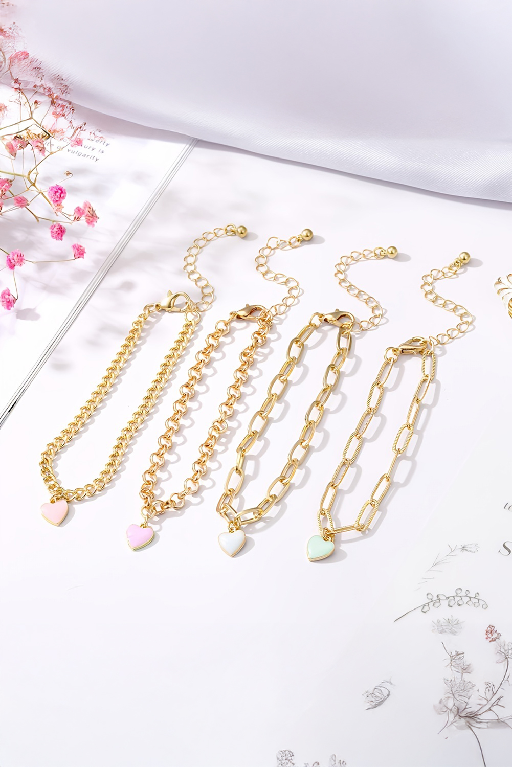 Gold Heart Charm Multi Layer Adjustable Chain Bracelet - loveforevers