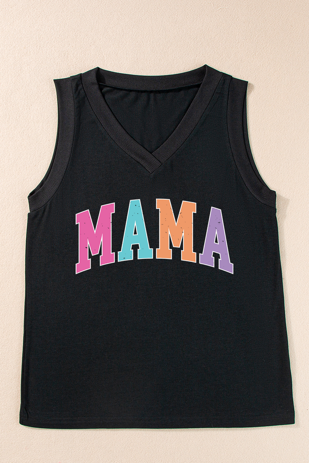 Black MAMA V Neck Loose Fit Tank Top - loveforevers