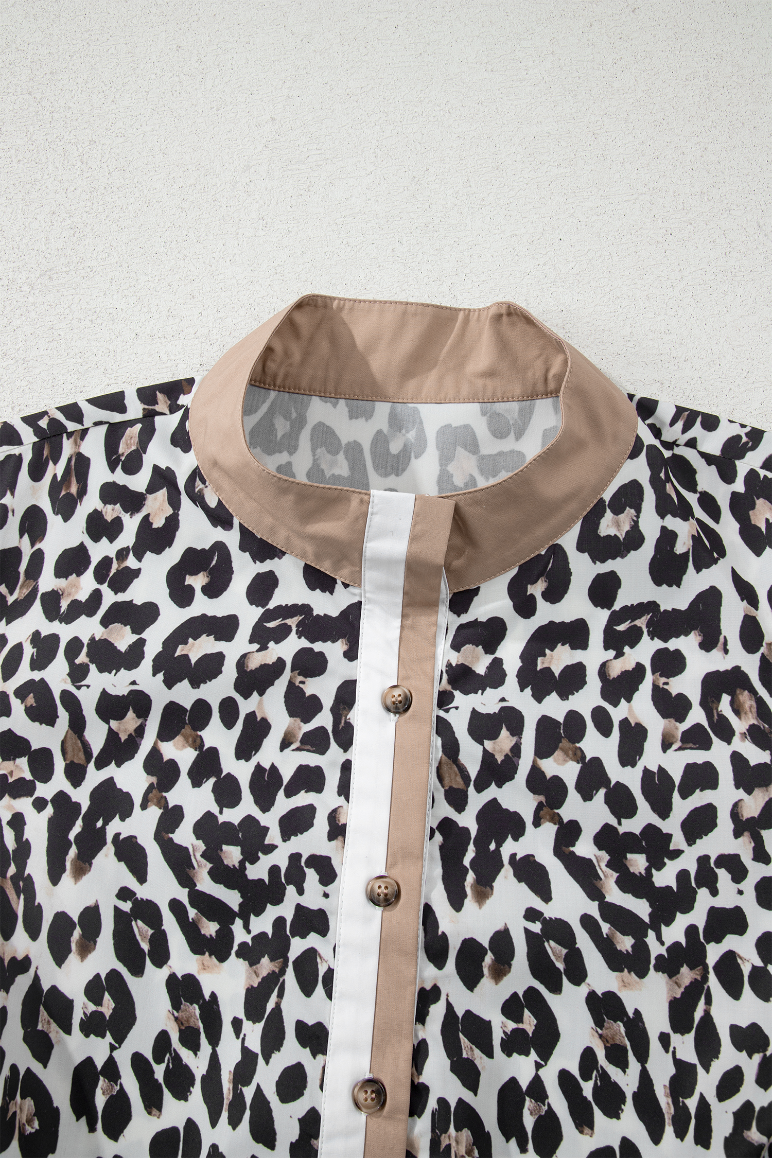 Multicolour Leopard Print Contrast Trim Button Split Neck Plus Long Sleeve Top - loveforevers