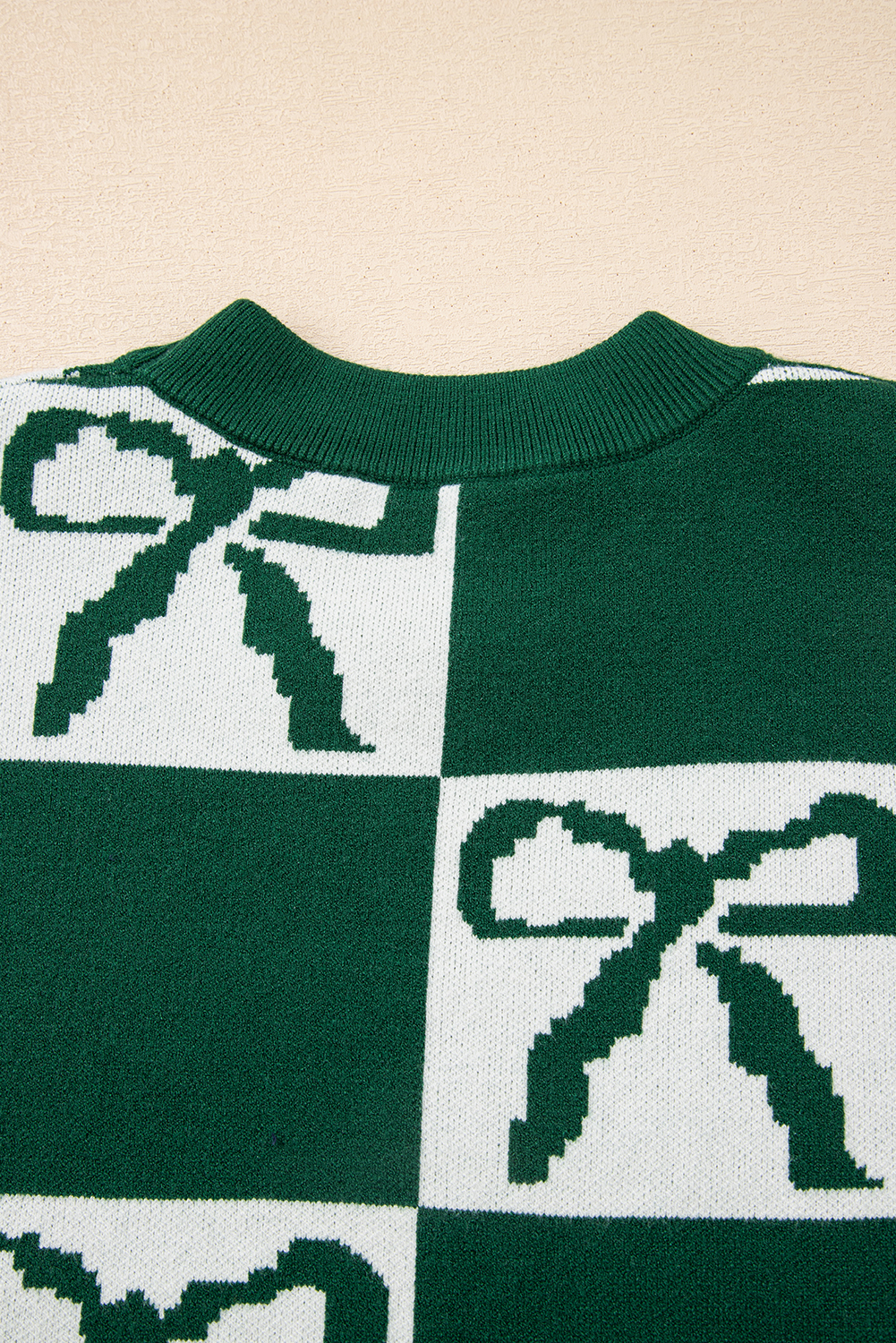 Blackish Green Checkered Bow Print Casual Sweater - loveforevers