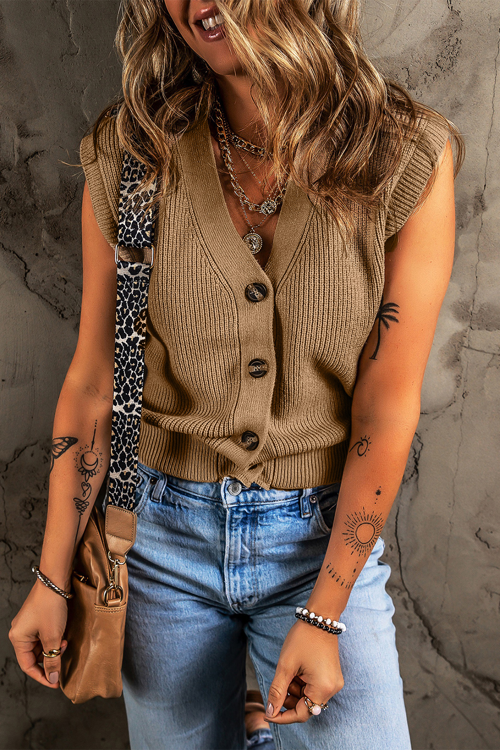 Parchment V Neck Buttoned Front Sweater Vest - loveforevers
