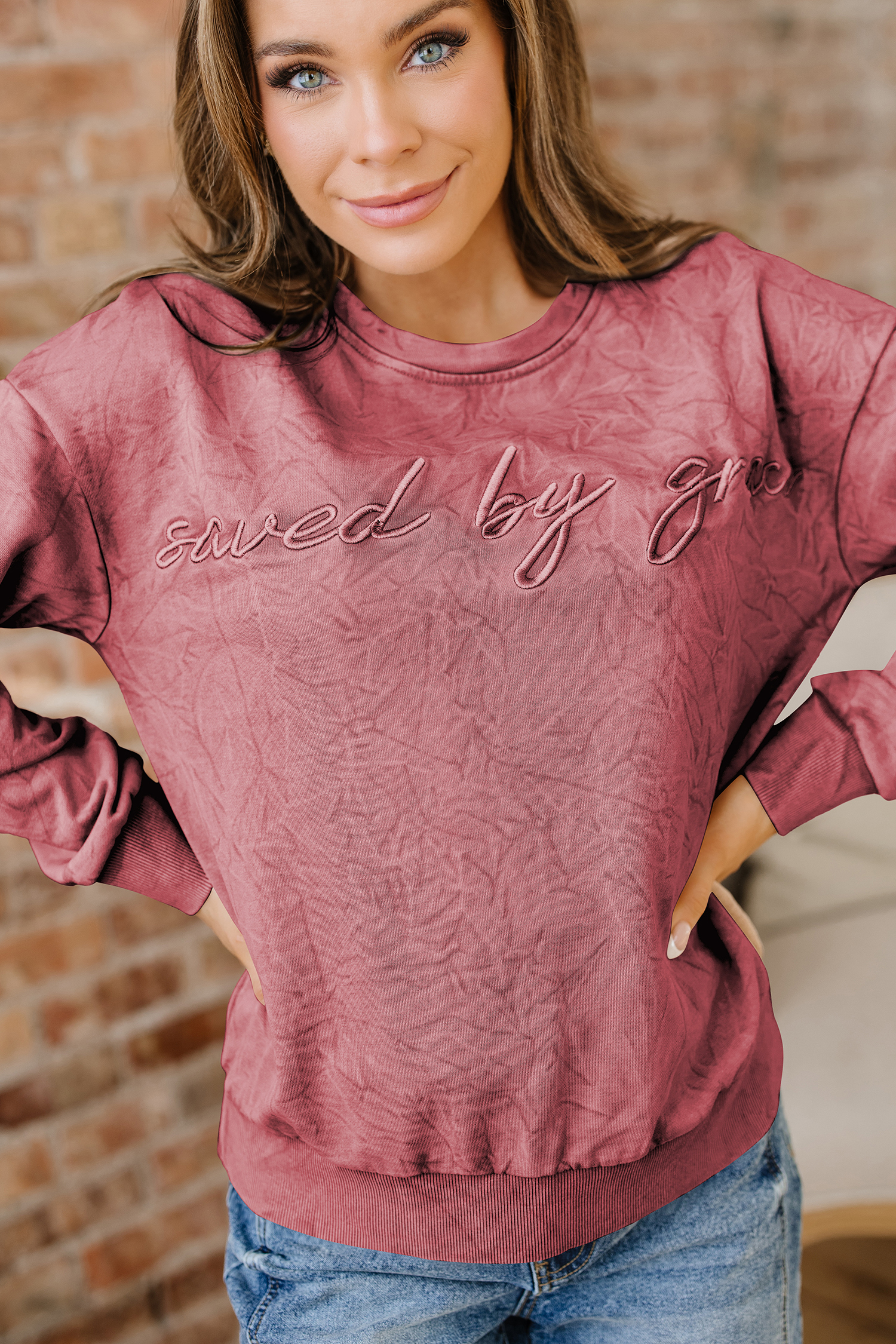 DUNE saved by grace Letter Embroidery Mineral Wash Loose Sweatshirt - loveforevers