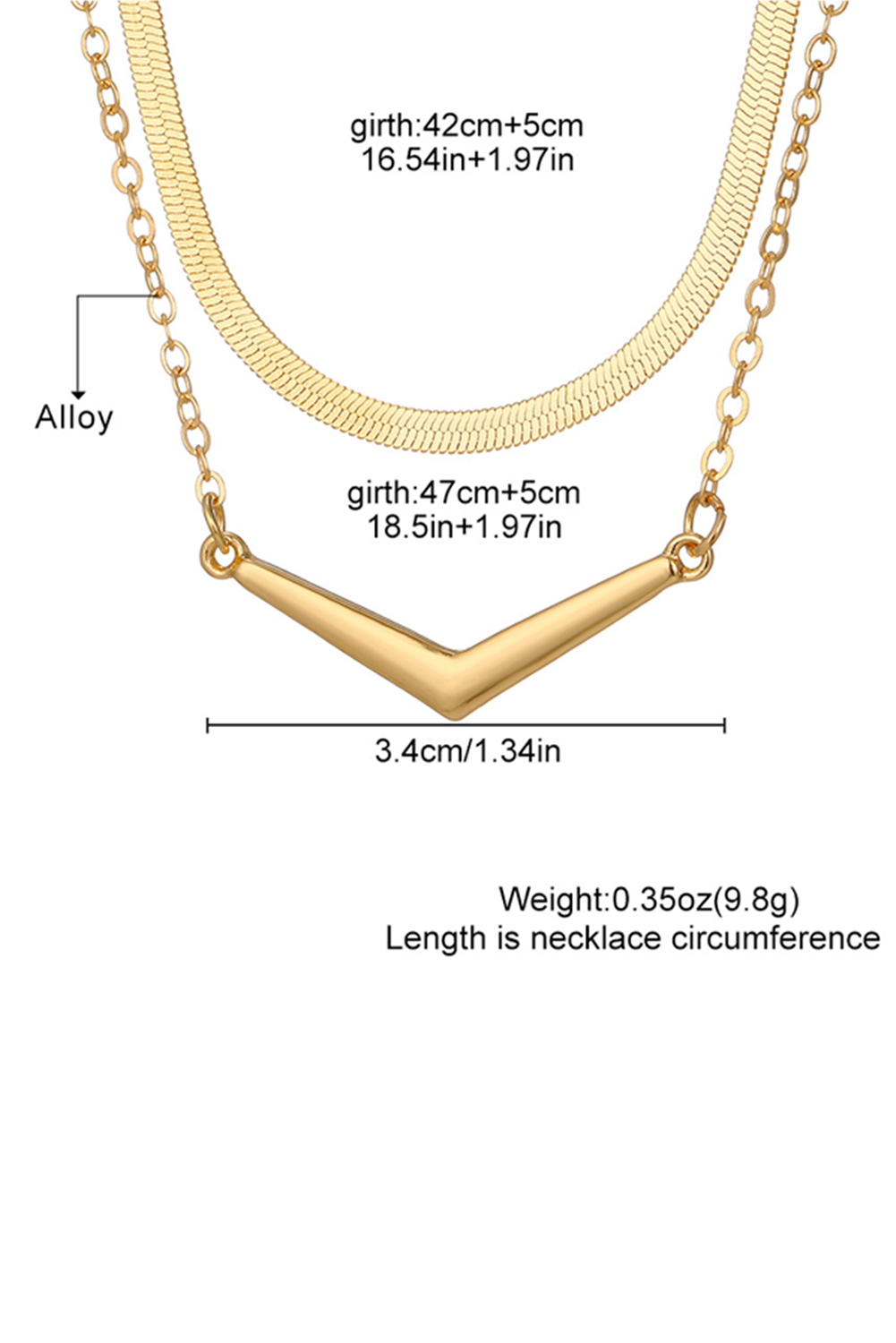 Gold V-shape Pendant Snake Bone Chain Double Layer Necklace - loveforevers