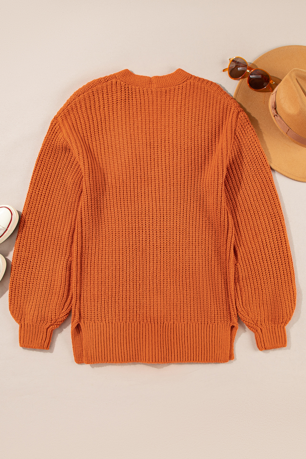 Gold Flame Button Front V Neck Chunky Cardigan Sweater - loveforevers