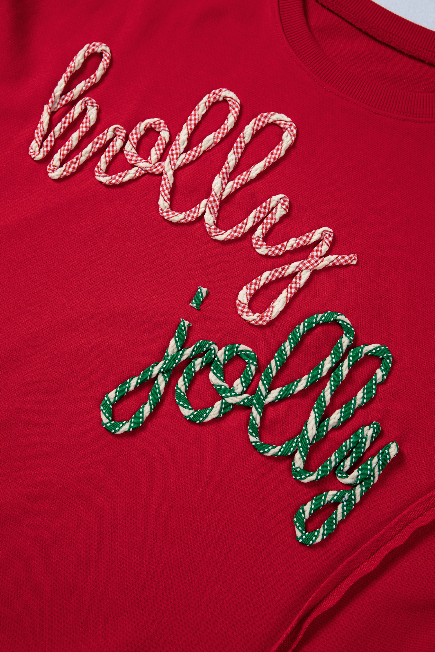 Racing Red Holly Jolly Embroidered Graphic Baggy Sweatshirt - loveforevers