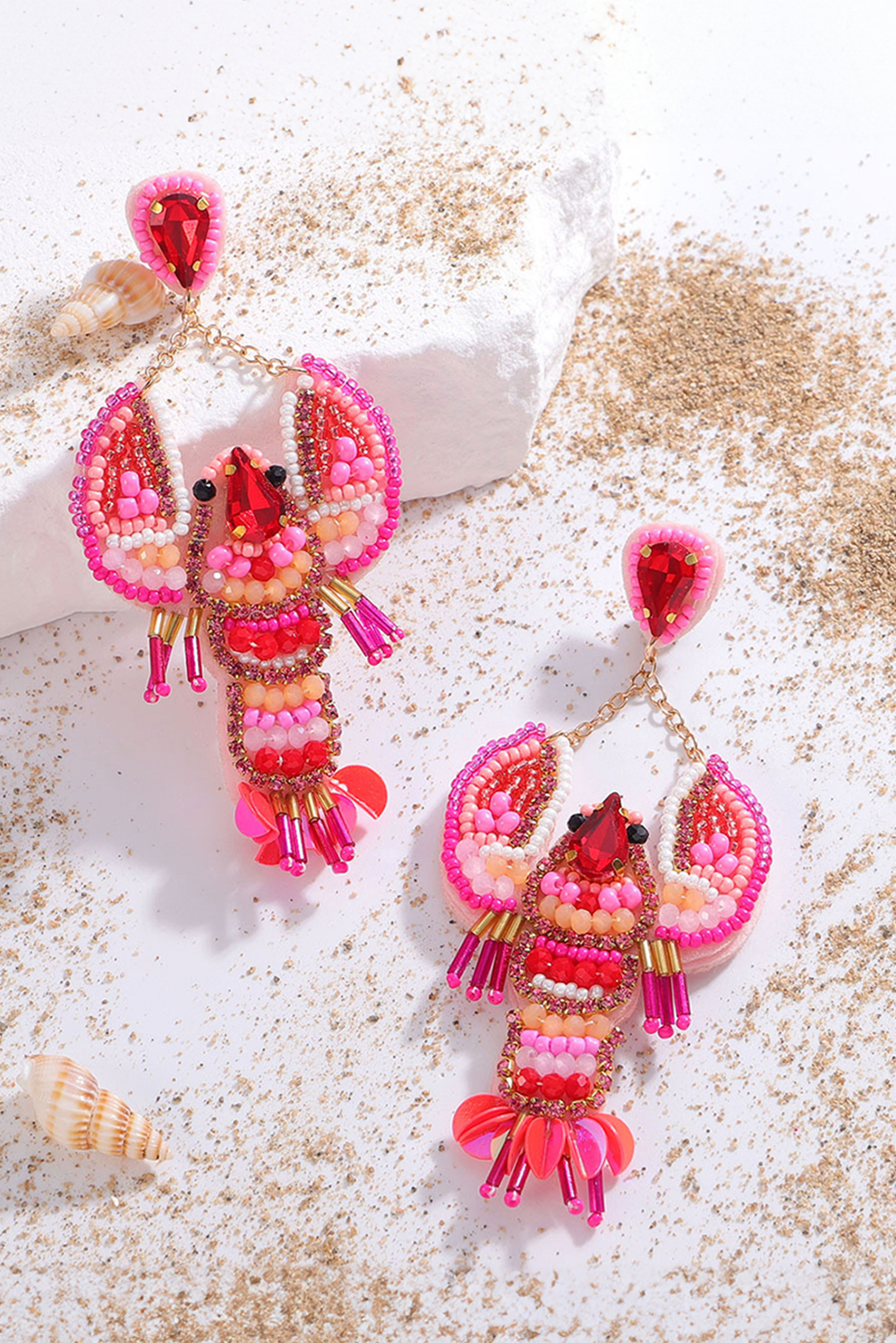 Rose Red Crystal Gem Beaded Crayfish Earrings - loveforevers