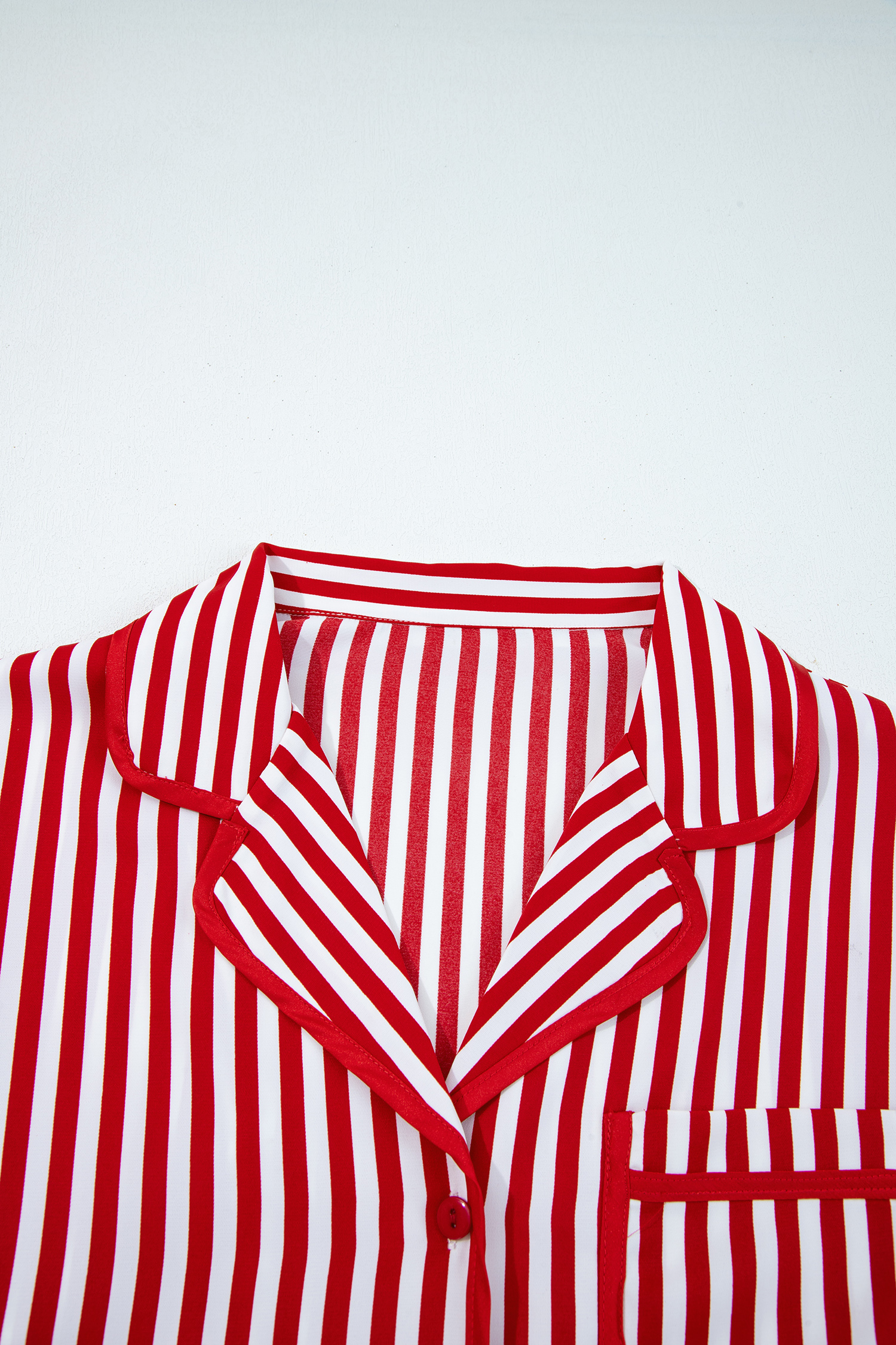 Red Stripe Contrast Velvet Trim Bow Knot Waist 2pcs Pajama Set - loveforevers