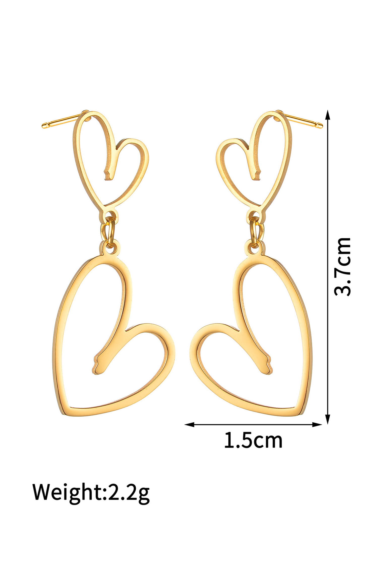Gold Plated Dual Heart Stud Earrings - loveforevers
