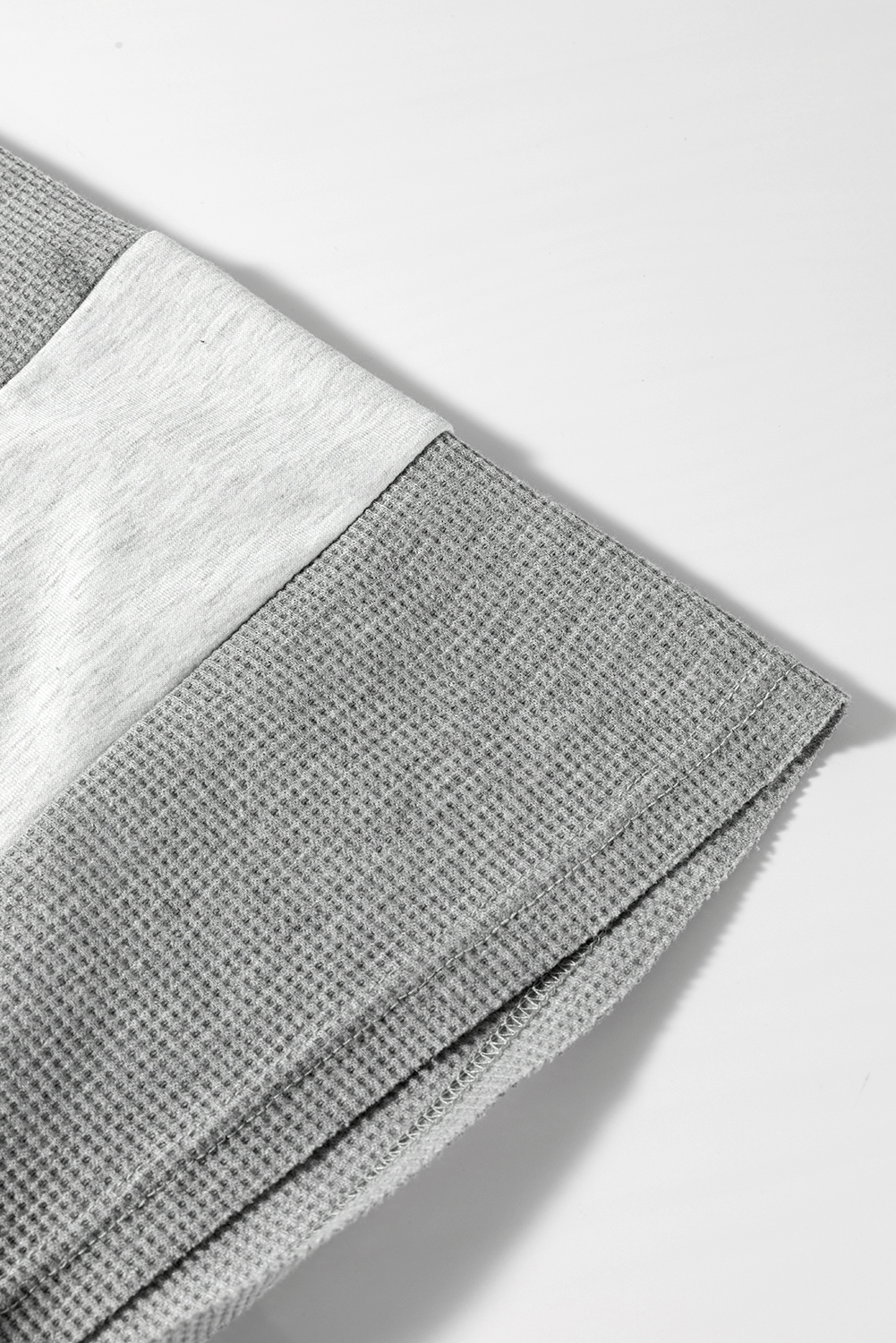 Dearlovers Light Grey Two Tone Contrast Waffle Knit Patched Buttoned V Neck Top - loveforevers