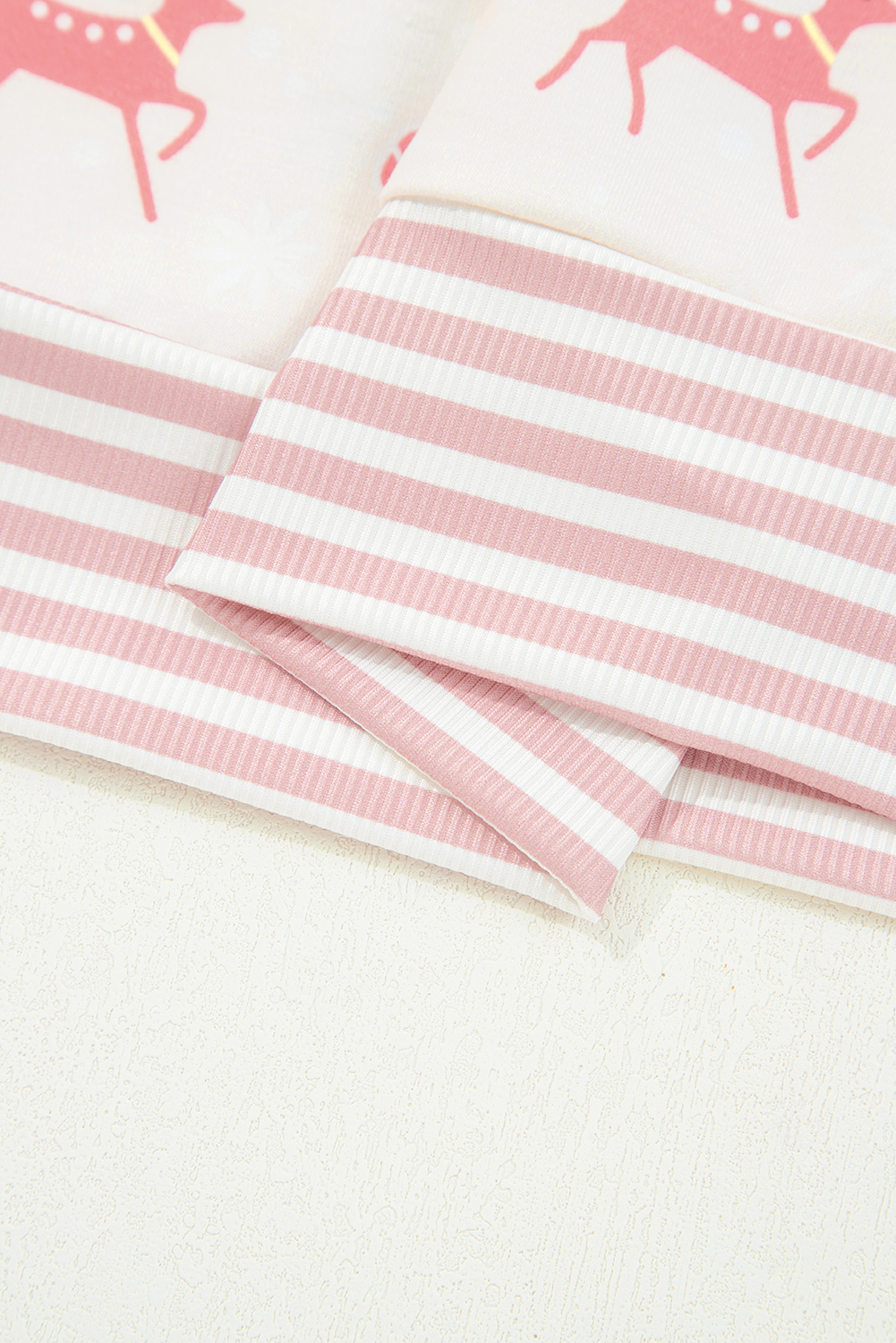 Pink Bow Christmas Tree Print Contrast Striped Banding 2pcs Lounge Set - loveforevers