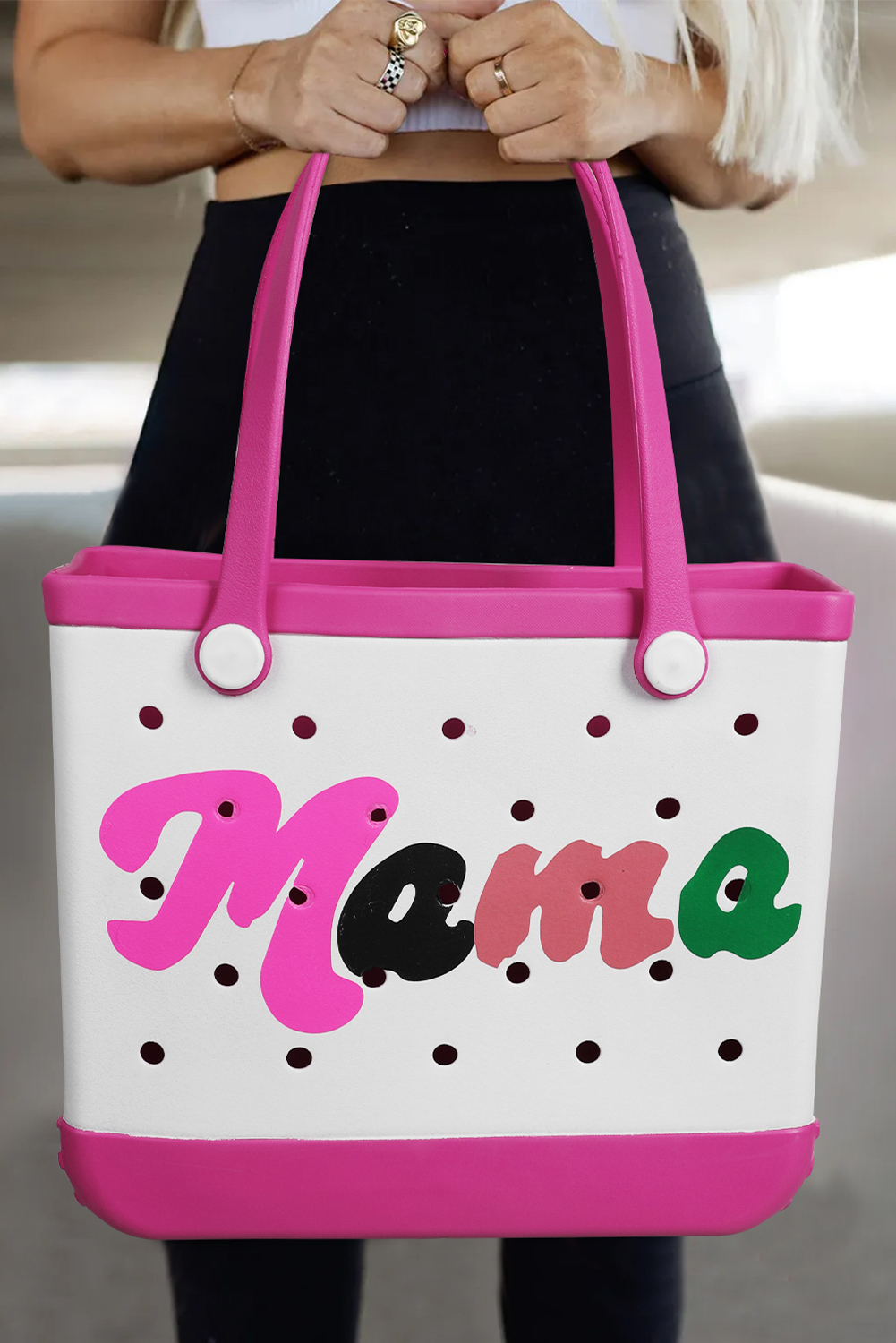 Rose Red mama Print Self-assembly Straps Hollowed EVA Beach Bag - loveforevers