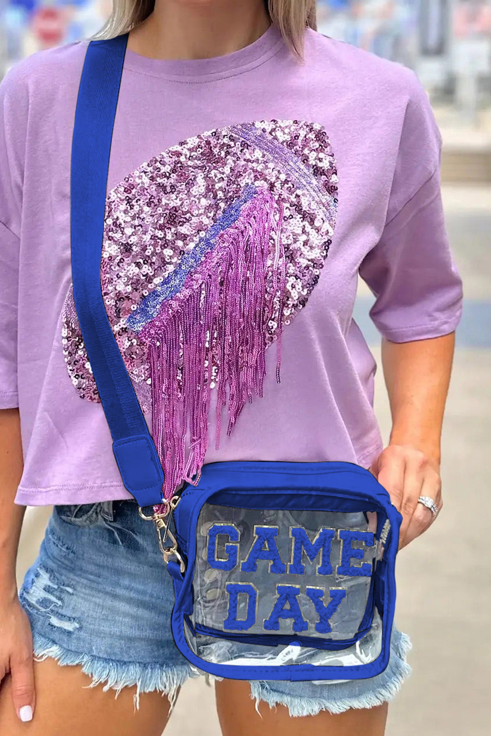 Black GAME DAY Rugby Football Clear Shoulder Bag - loveforevers