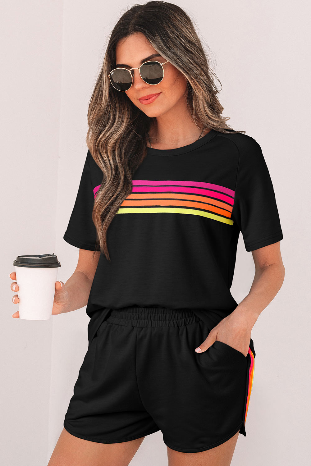 Black Striped Patch Front Casual Tee - loveforevers