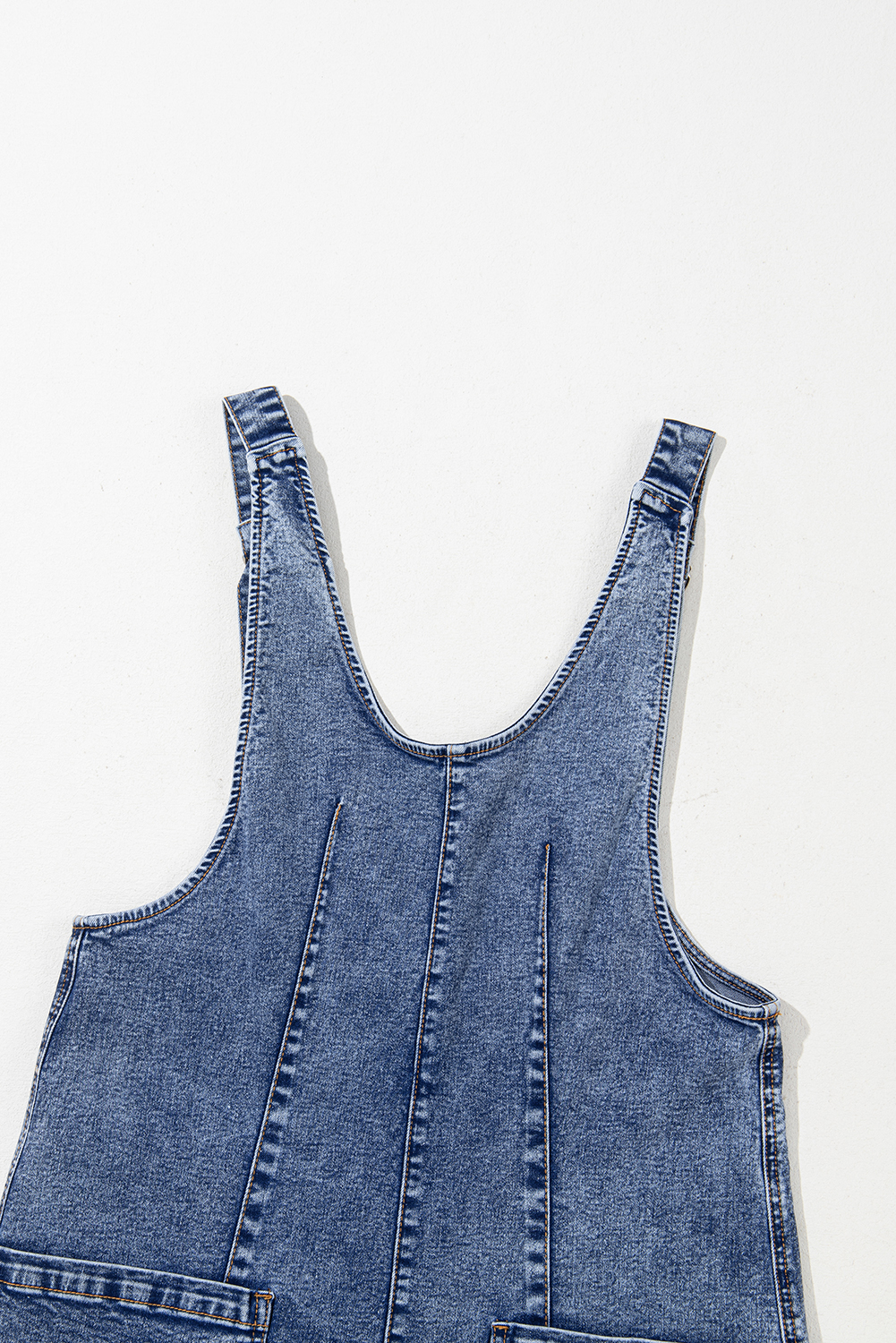 Dusk Blue Sleeveless U Neck Patched Pocket Denim Romper - loveforevers