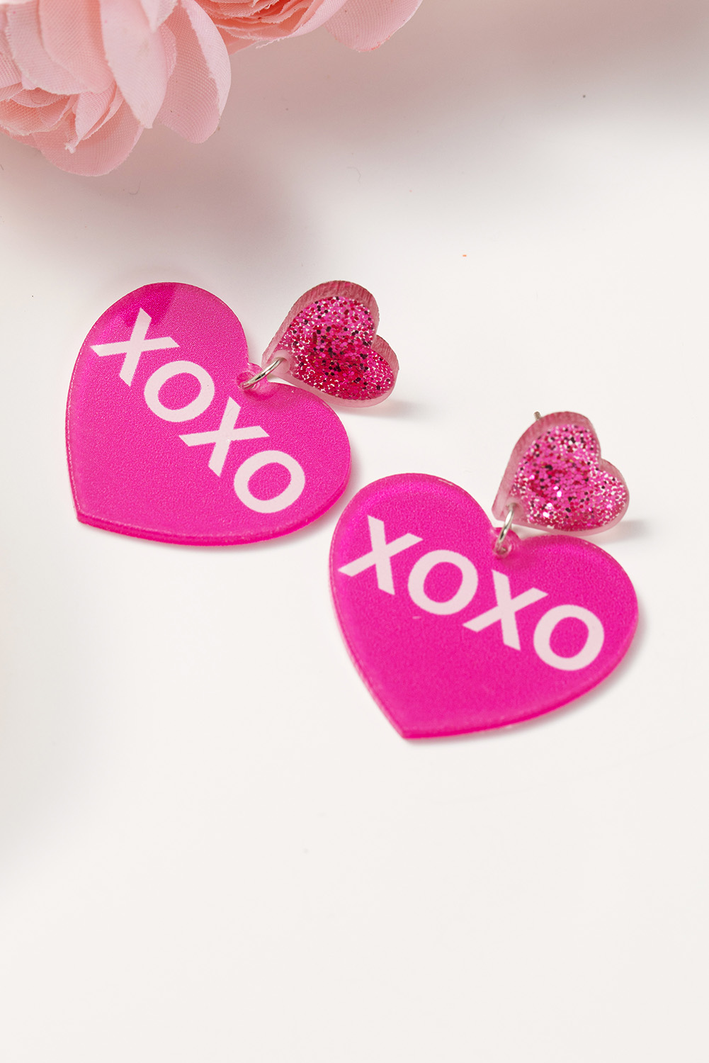 Rose Red Valentine XOXO Print Double Heart Shape Earrings - loveforevers