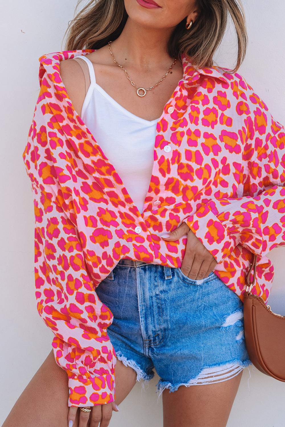Rose Leopard Printed Button Up Loose Shirt - loveforevers